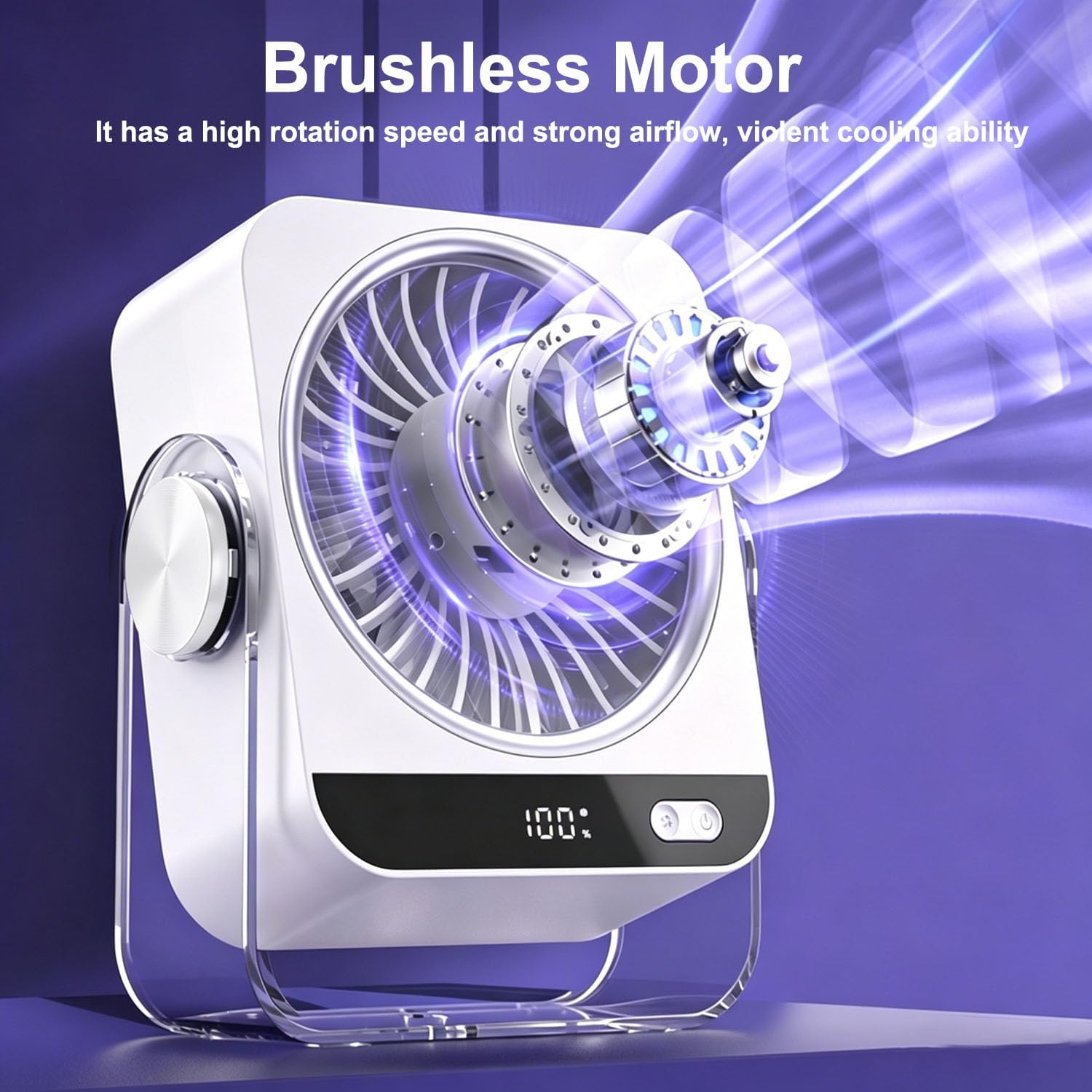 Detalle de FGHB USB Desk Fan: Portable 5-Speed Mini Desktop Fan with 180° Rotation and 4000mAh Battery