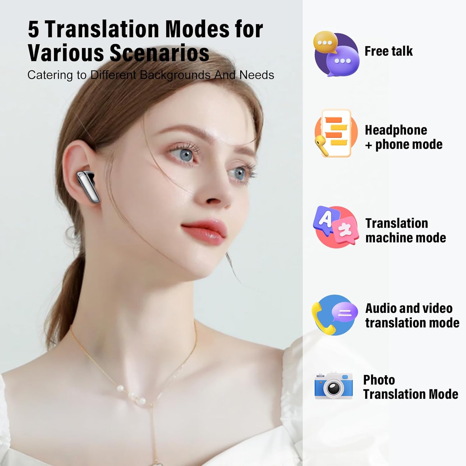 Detalle 2 de AI Language Translation Earbuds: 164 Languages in Real-Time with 3-in-1 Functionality