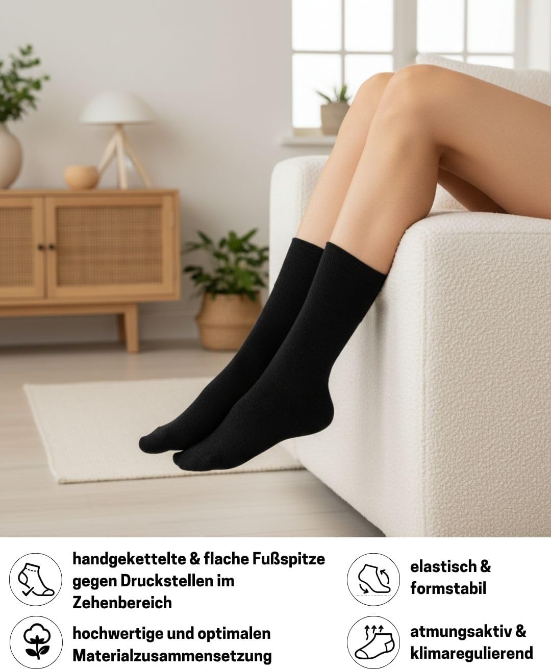 Detalle de Diabetikersocken ohne Gummi & Naht – 97% Baumwolle, 6 Paar, Komfortbund