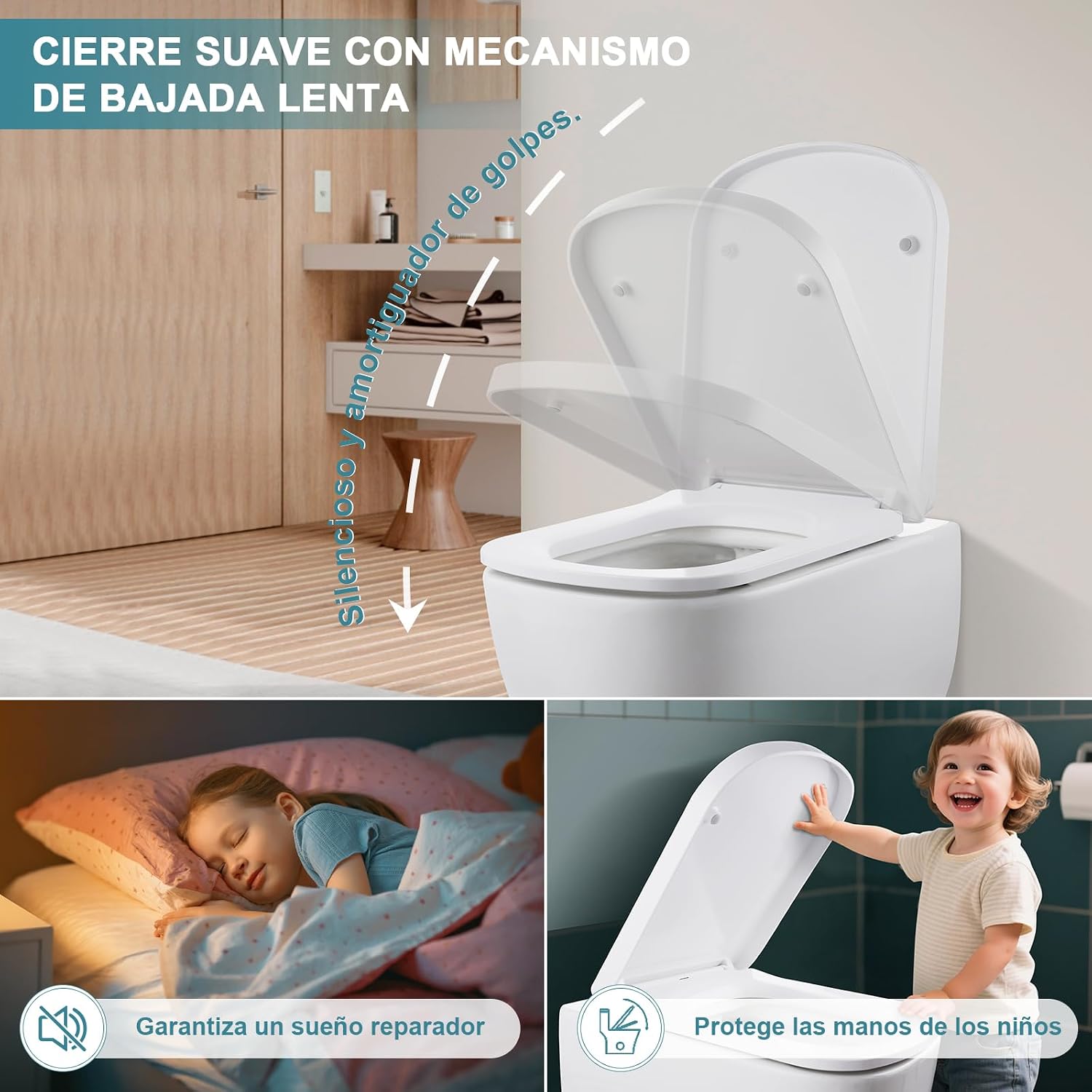 Detalle 2 de MEEJEE Asiento de inodoro cuadrado 30.000 ciclos