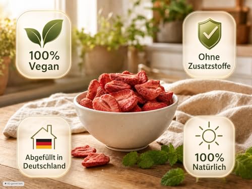 Thumbnail 6 de EWL Gefriergetrocknete Erdbeeren 300g – 100% Frucht, ohne Zucker, in Bruchsicherem Eimer