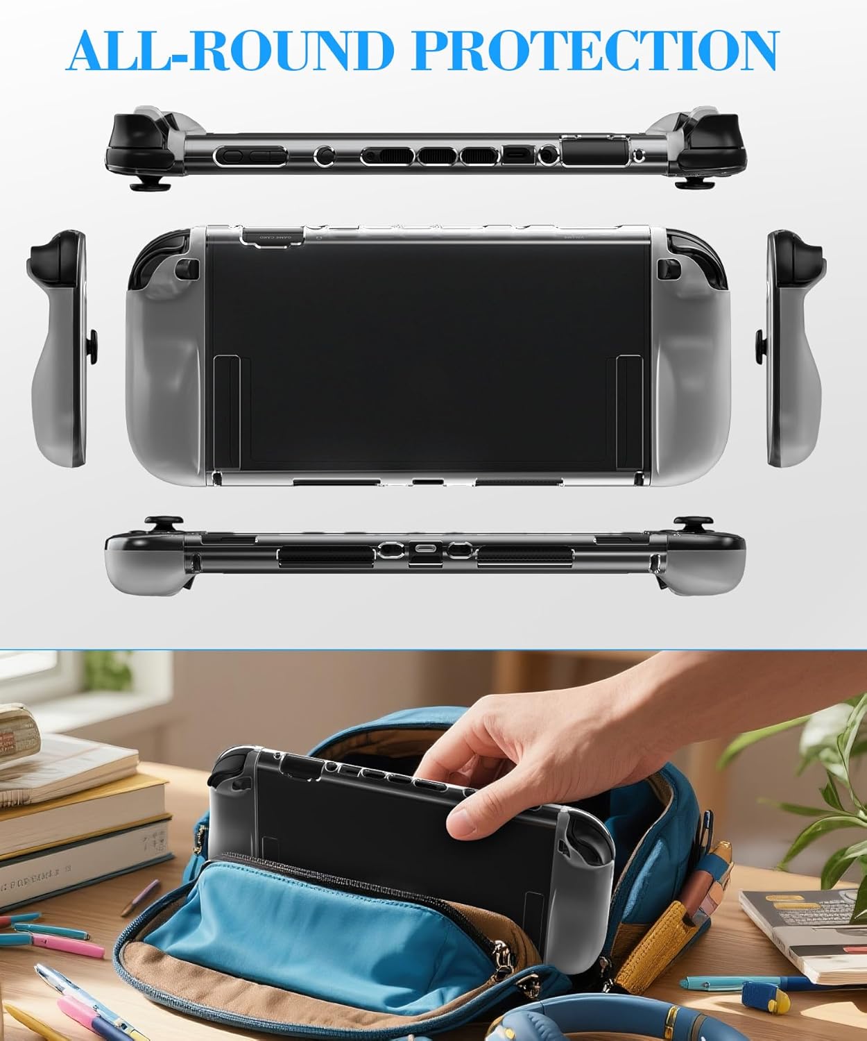 Thumbnail 1 de Teyomi Transparent Hülle für Nintendo Switch 2 – Hard-PC Schutzhülle mit TPU-Griffabdeckungen und 8 Thumbstick-Kappen (Clear)