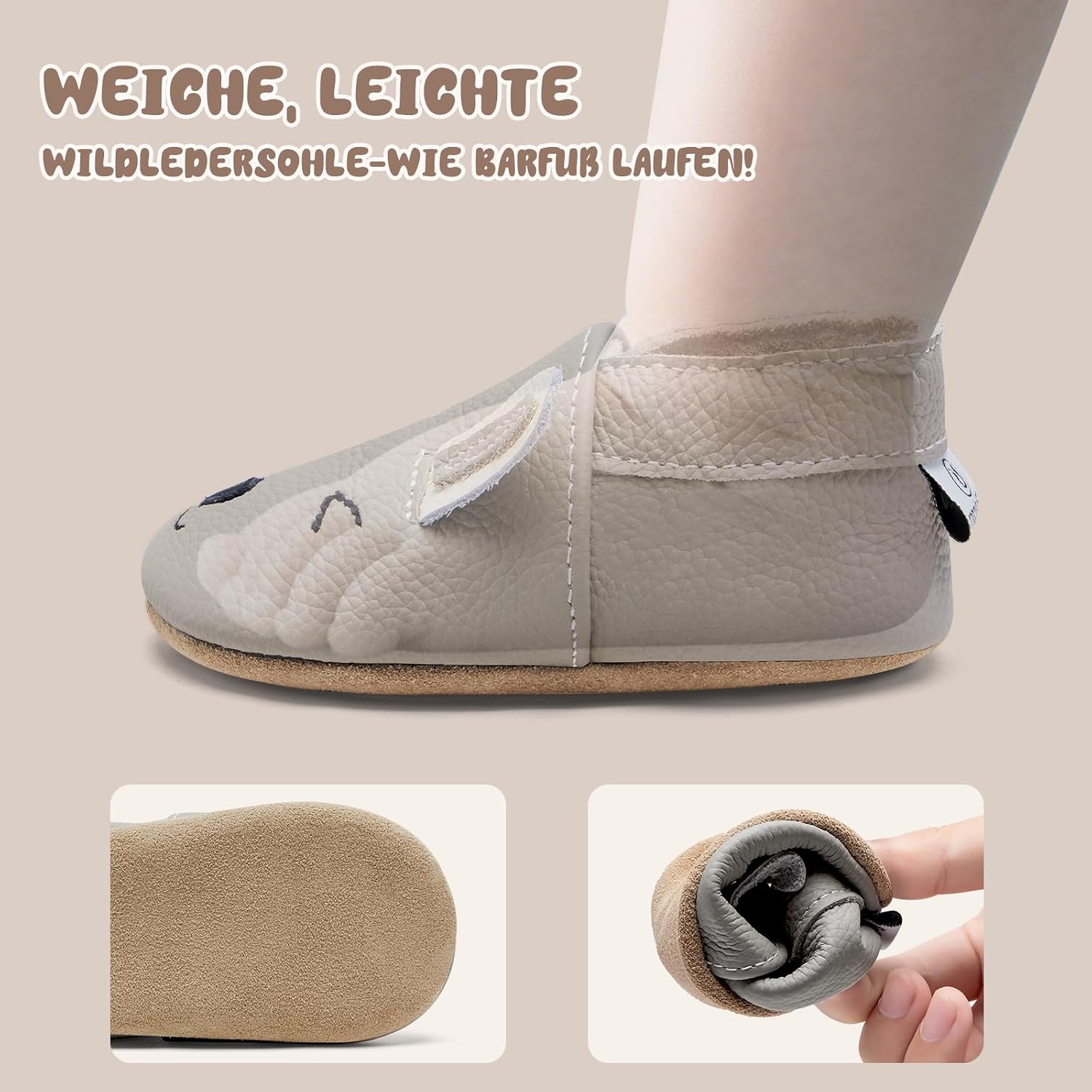 Detalle 2 de IceUnicorn Krabbelschuhe Baby Lauflernschuhe – weiches Leder, rutschfeste Sohle