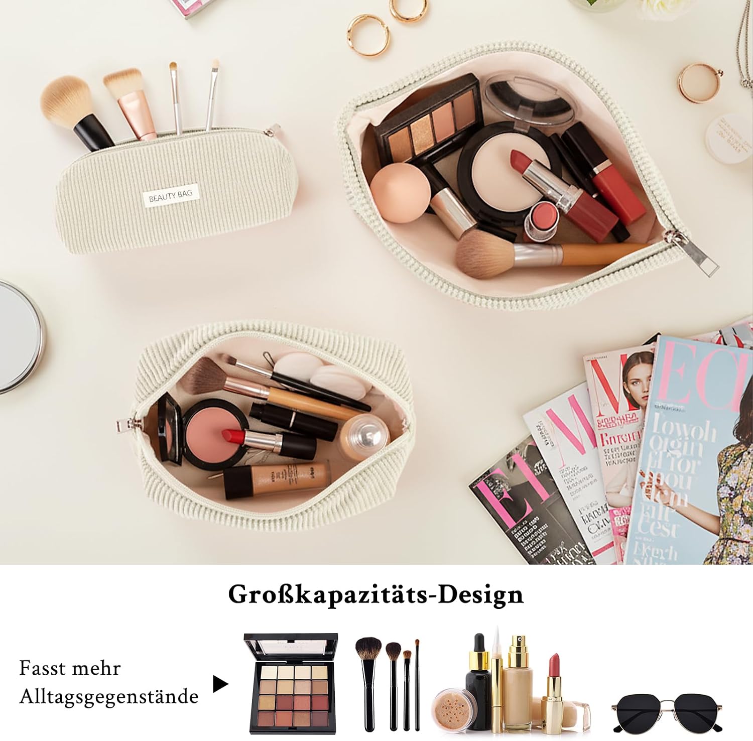 Thumbnail 4 de Kosmetiktasche Damen 3 Stück – Kulturtasche mit Reißverschluss in Beige, 3 Größen