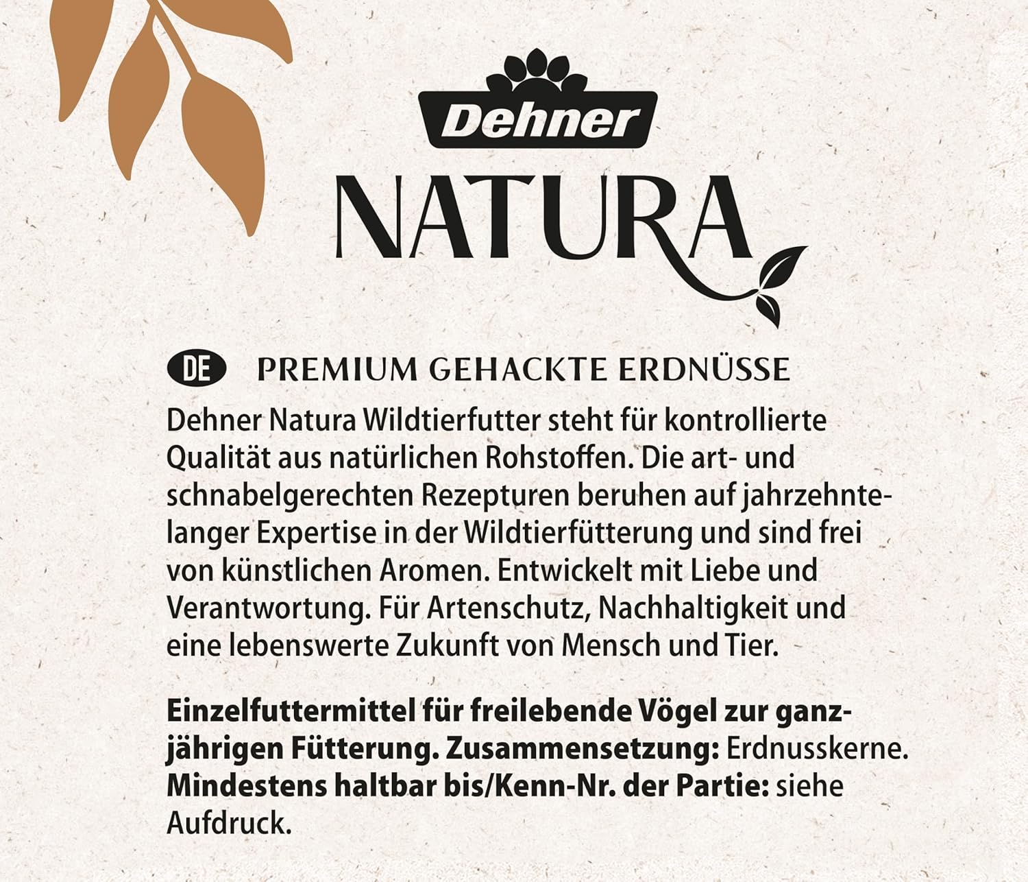Detalle de Dehner Natura Premium Wildvogelfutter mit gehackten Erdnüssen, schalenfrei – Ganzjahresfutter für Wildvögel, 1 kg