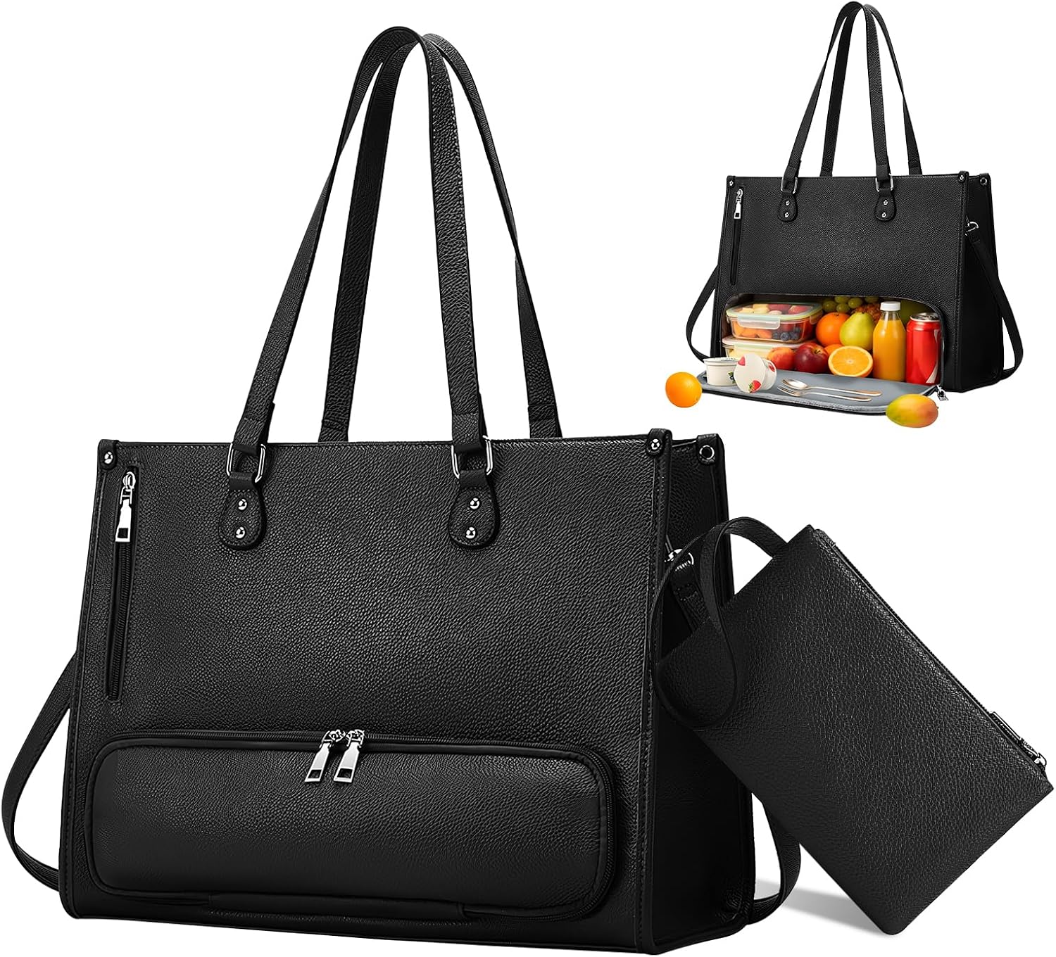 Detalle de hzuisst Arbeitstasche Damen – 15,6 Zoll Laptop-Tasche mit isoliertem Lunchfach, PU Leder, Große Aktentasche mit Langem Schultergurt