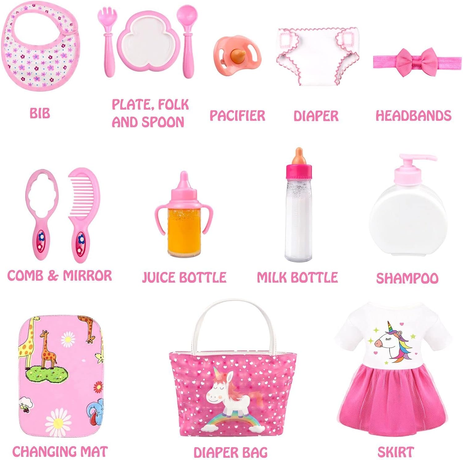 Thumbnail 4 de Baby Puppe Zubehör Fütterung & Pflege Set (15-teilig) mit Wickeltasche – passend für 14–16 Zoll & 18 Zoll Puppen