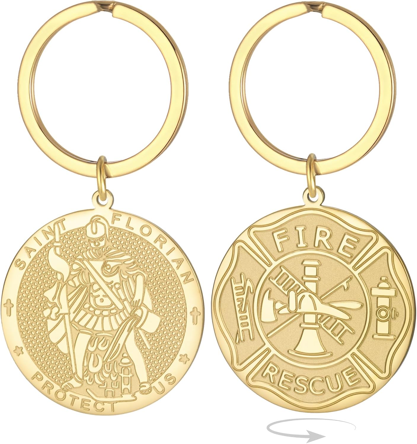 EUEAVAN St. Florian Schlüsselanhänger – Schutzpatron der Feuerwehrleute, doppelseitige Heiligenmedaille