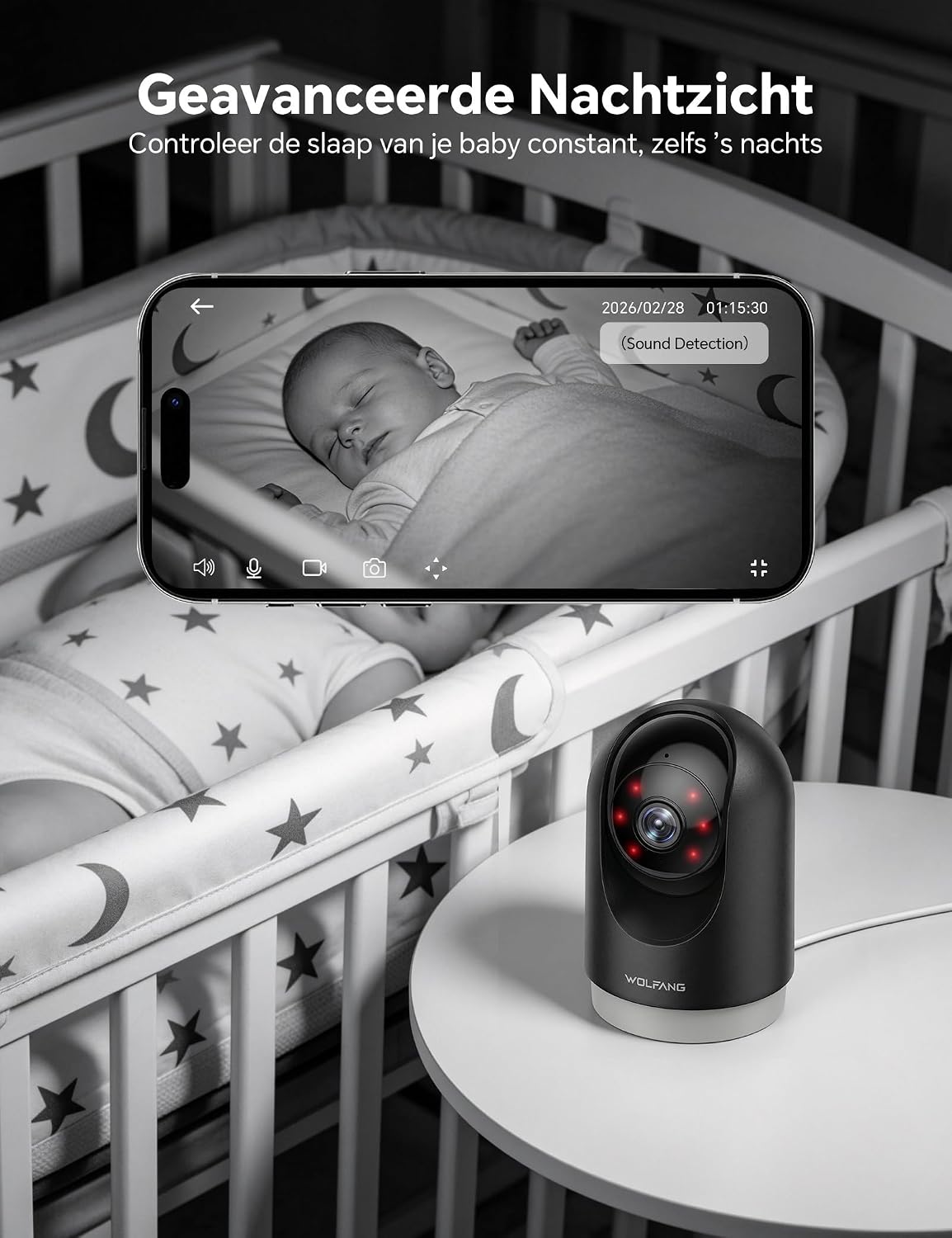 Detalle 2 de WOLFANG WS03B-1 binnencamera met 2K, 360° PTZ en automatische tracking