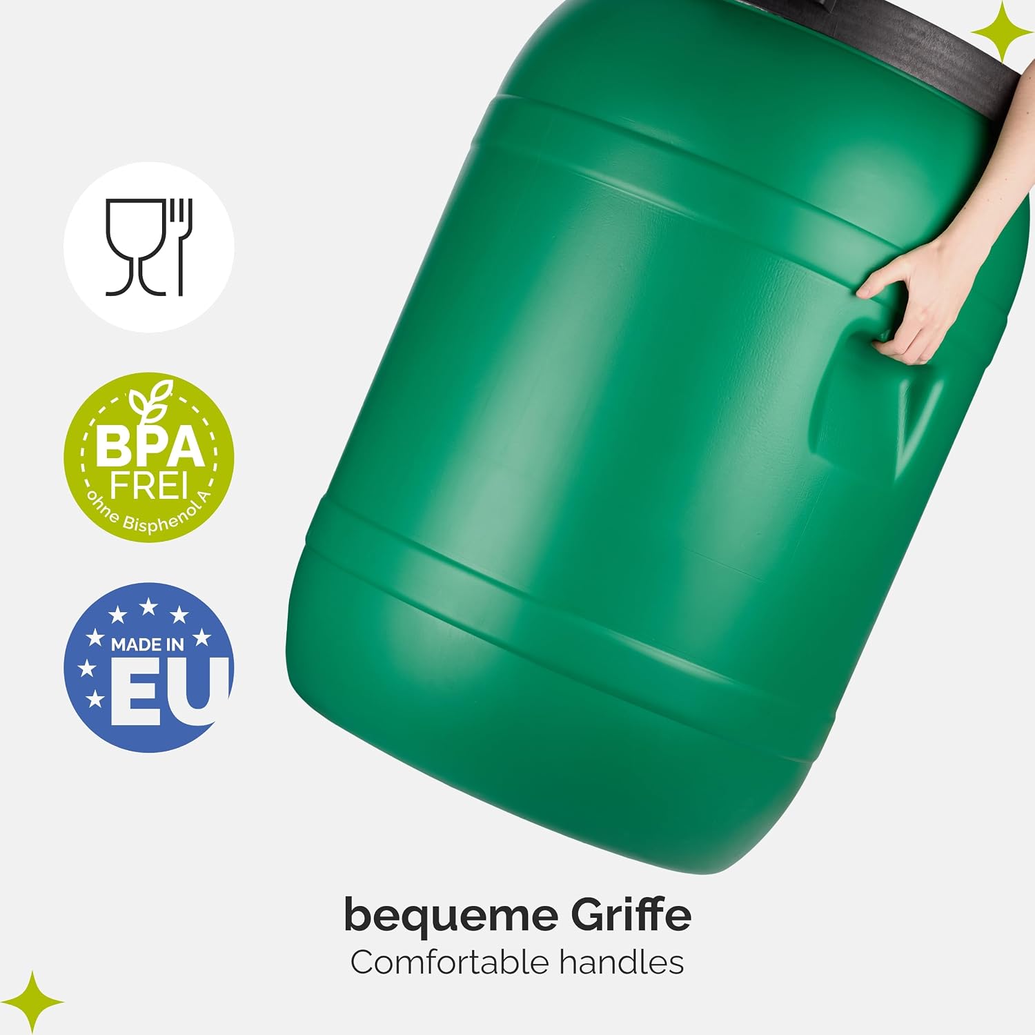 Thumbnail 3 de Garronda 220-Liter Deckelfass/Weithalsfass aus HDPE (GD-0078), grünes Regenfass für Garten, Futter- und Lebensmittelkontakt