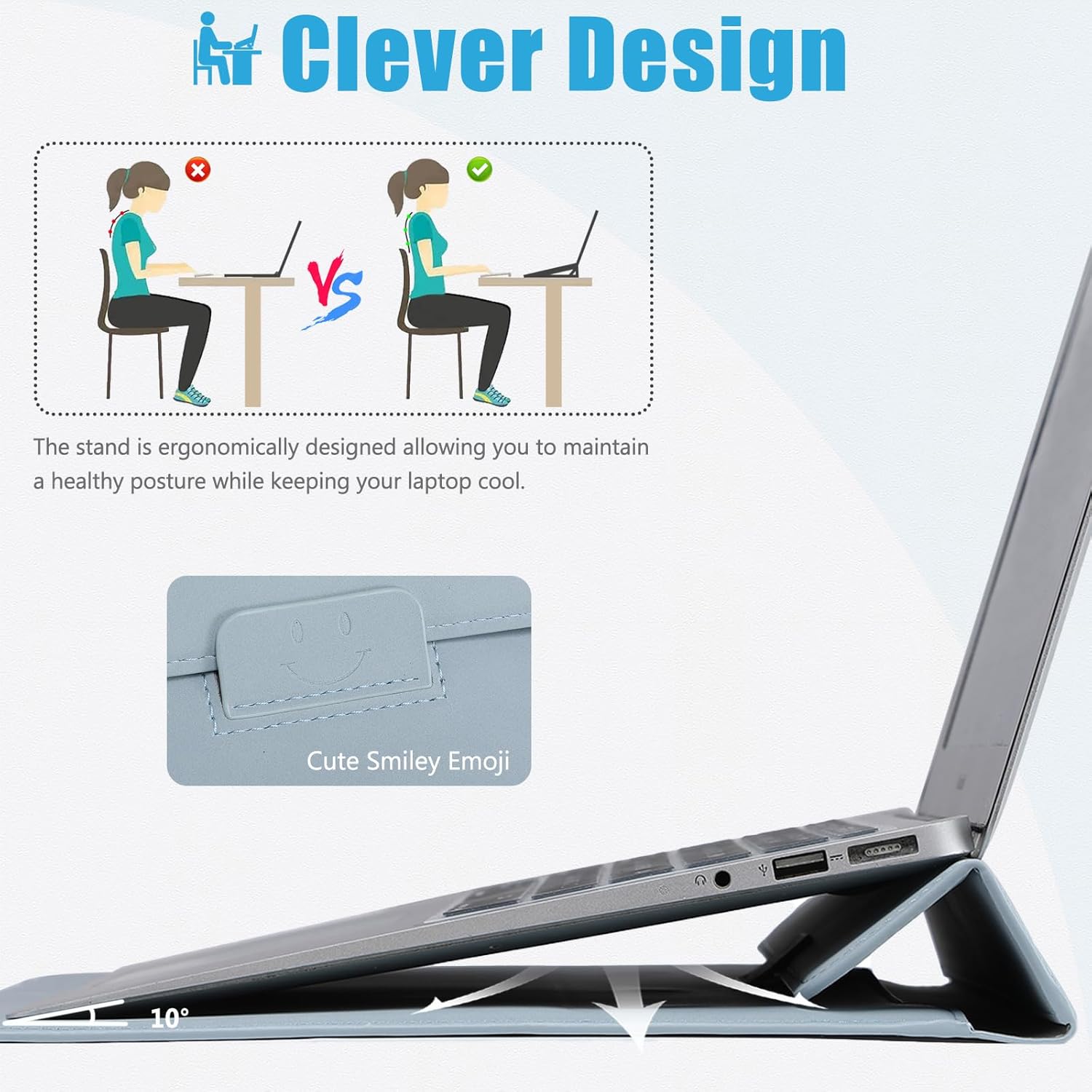 Thumbnail 1 de HYZUO 13 Inch Laptop Sleeve Case with Stand in Pale Blue