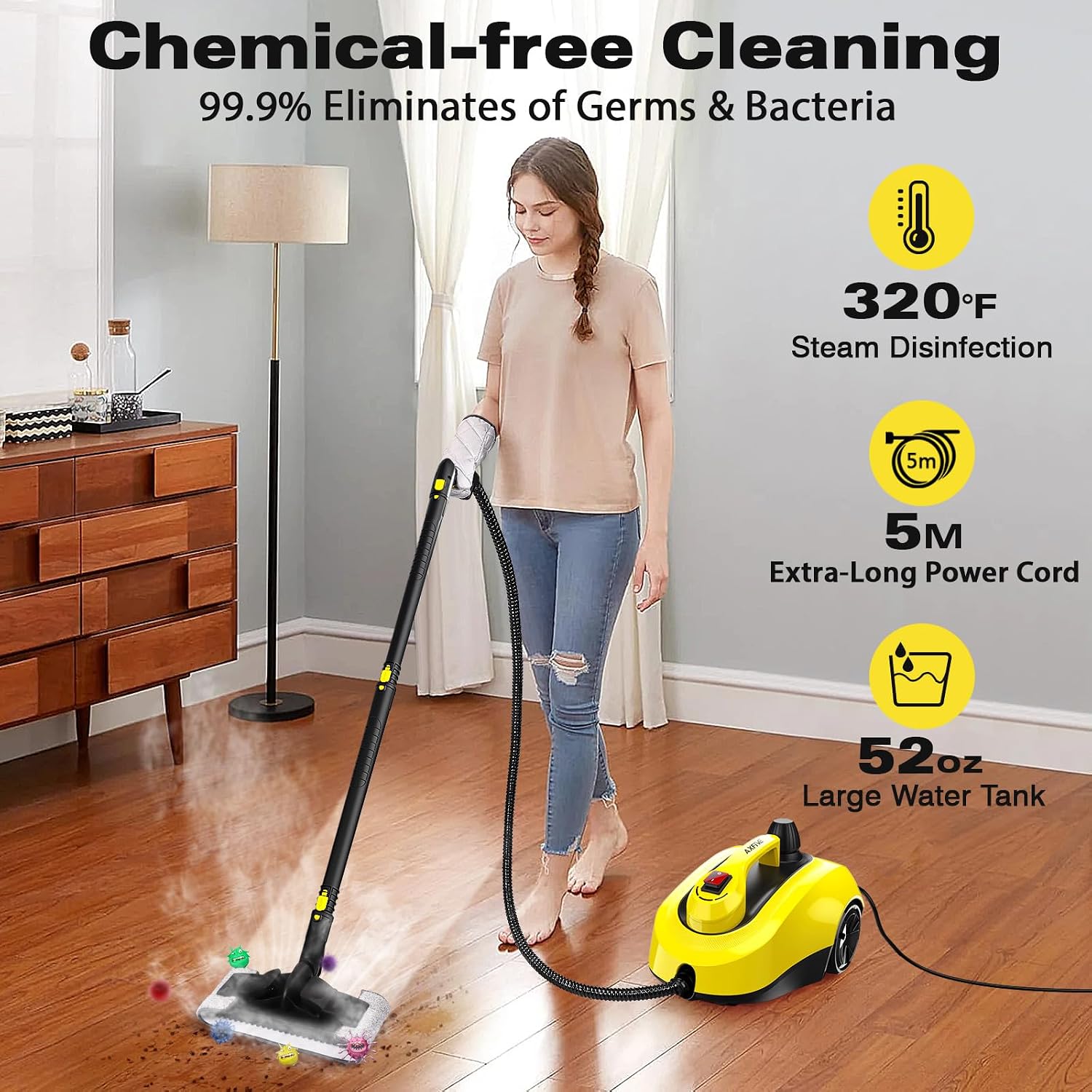 Thumbnail 1 de AXFIVE Steam Cleaner with 26 Accessories: 5 m Cord, 50-Minute Steam Cleaning for Floors, Tiles, Upholstery