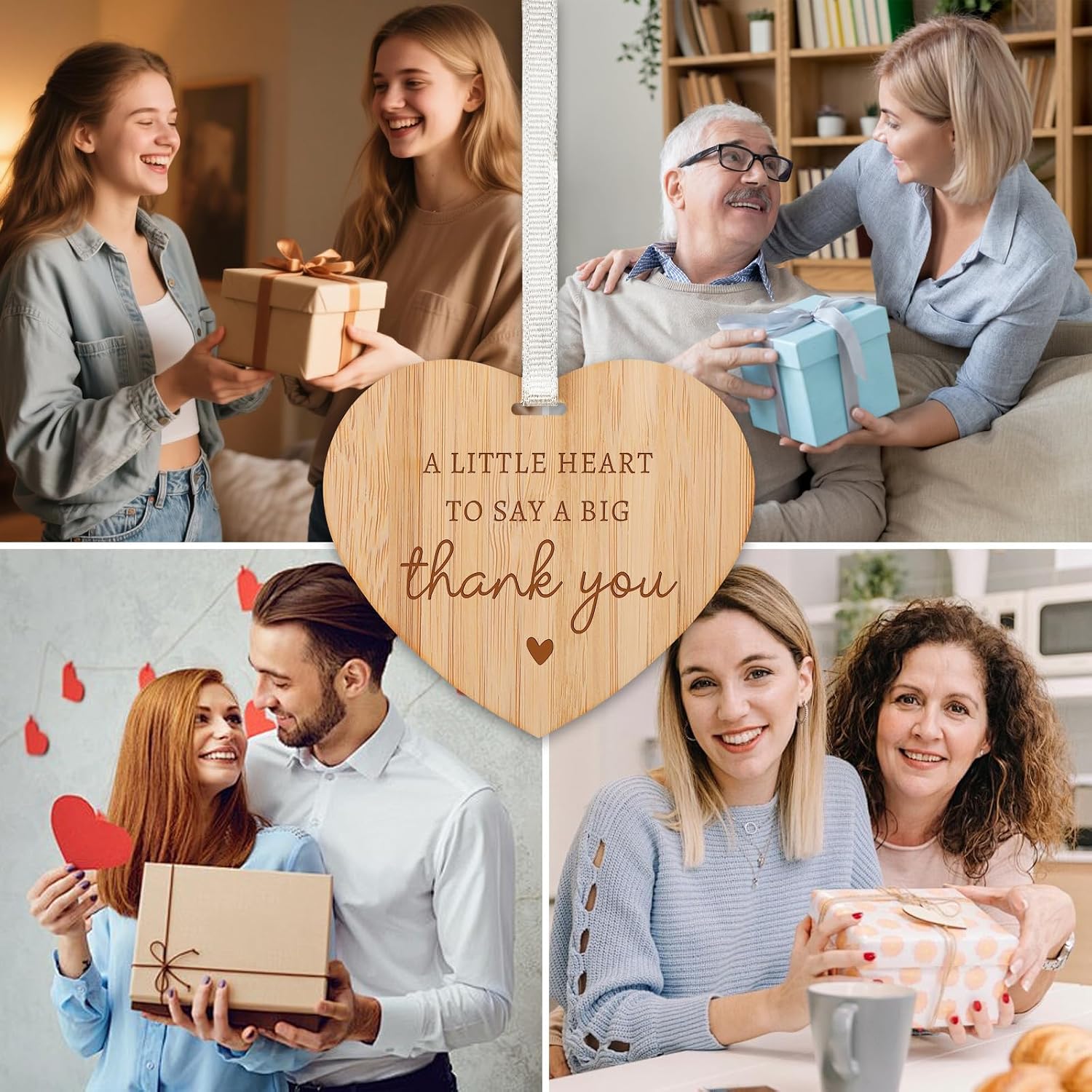 Detalle de TheGiffter 12PC Thank You Cards Multipack with Wooden Heart Plaque