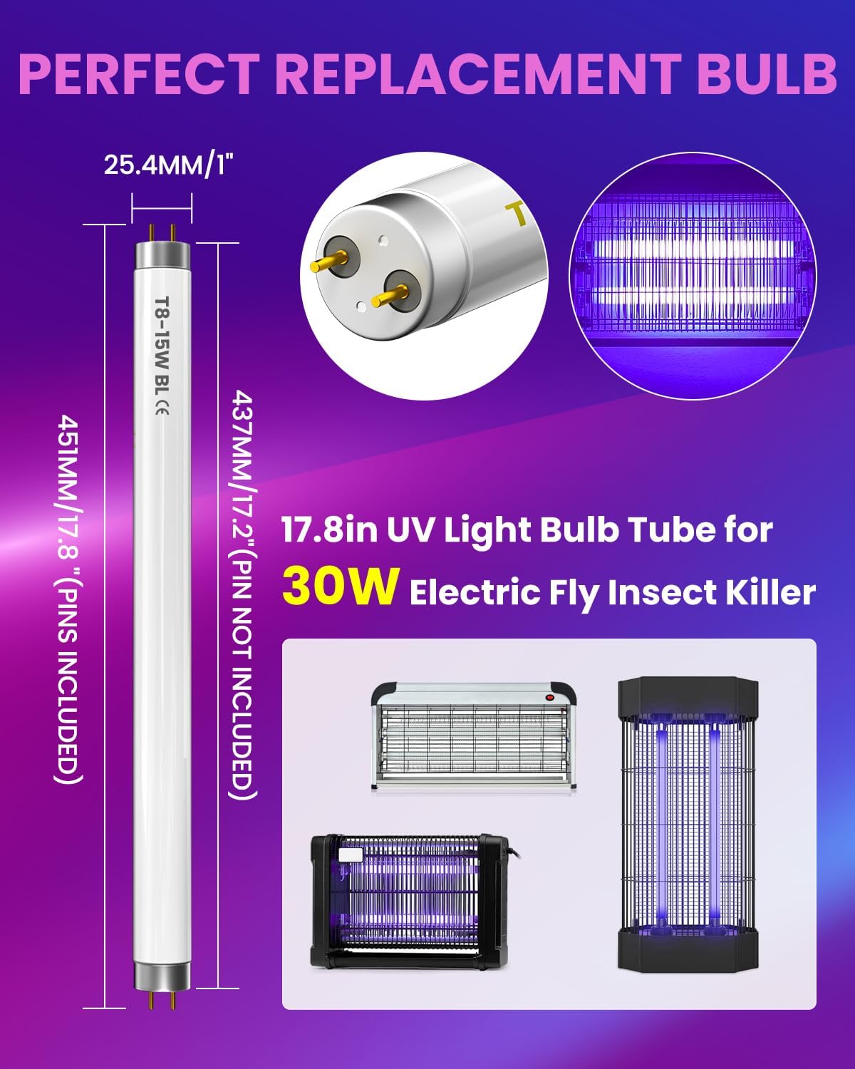 Detalle 1 de BrightArk T8-15W-BL UV-rör för insektsfångare, 45 cm, 2-pack