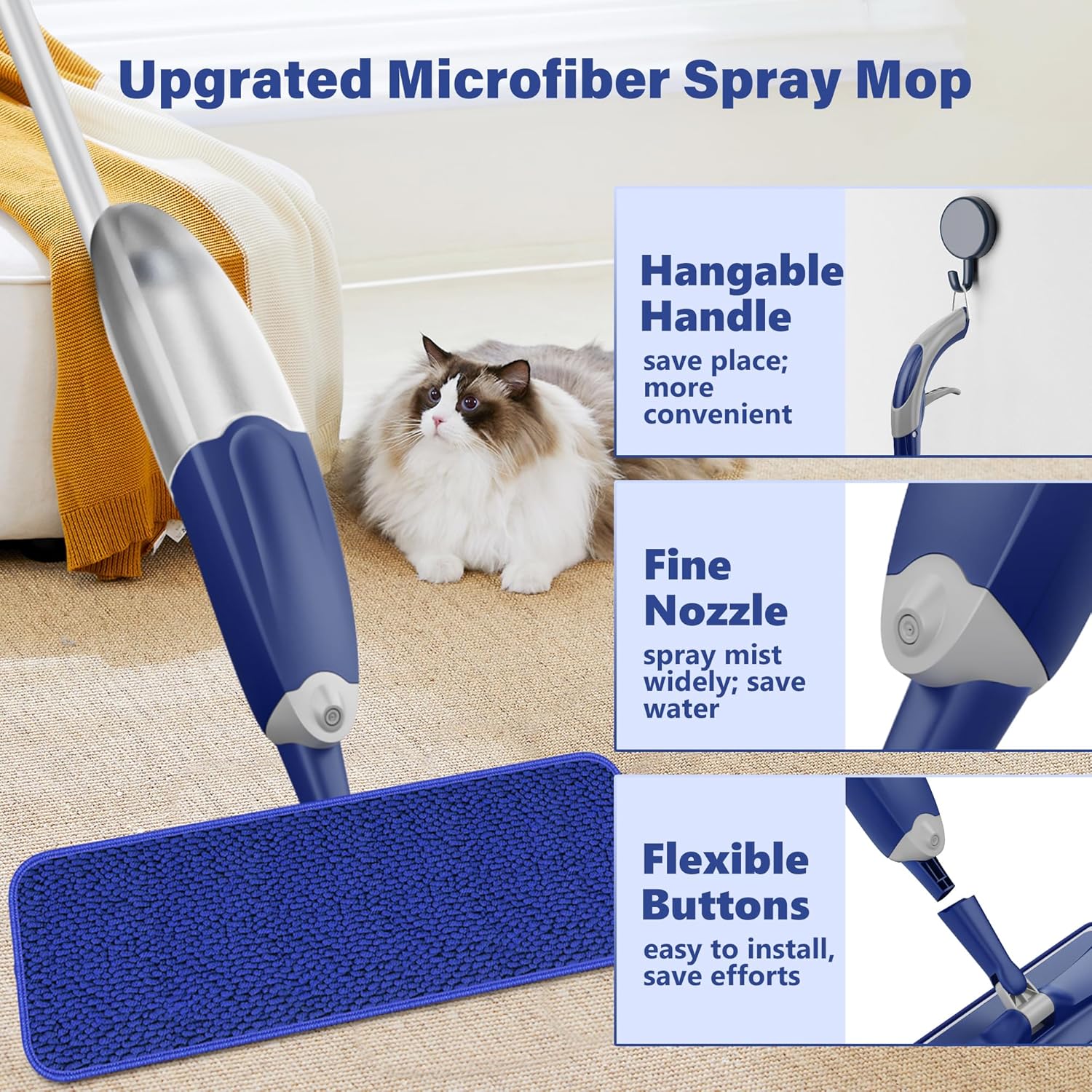 Thumbnail 2 de # Spray Mop Hardwood Floor Cleaning: 635ml Refillable Tank with 3 Washable Pads