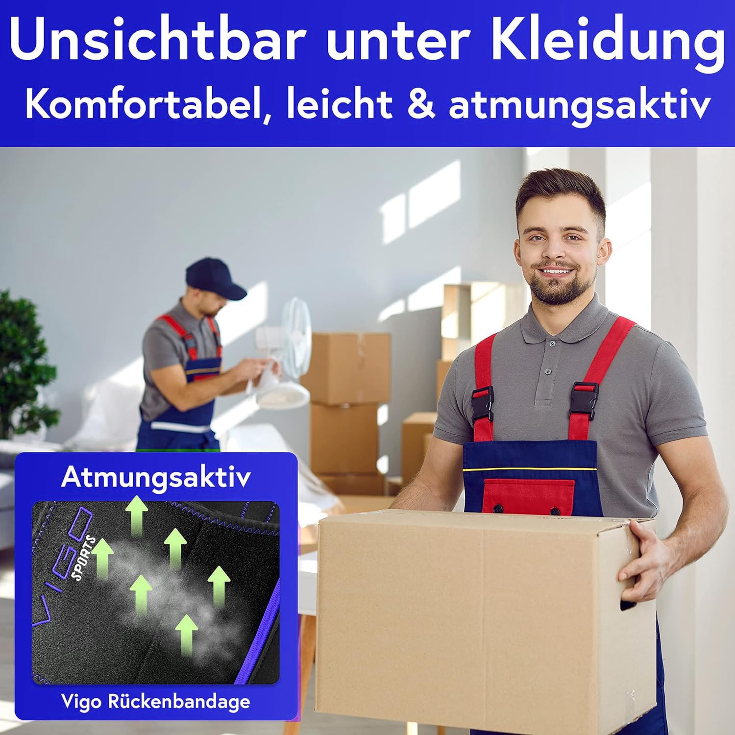 Detalle 2 de VIGO SPORTS Rückenbandage mit waschmaschinenfestem Lendenwirbelstütz-Gürtel (Anti-Schweiß) für Herren & Damen
