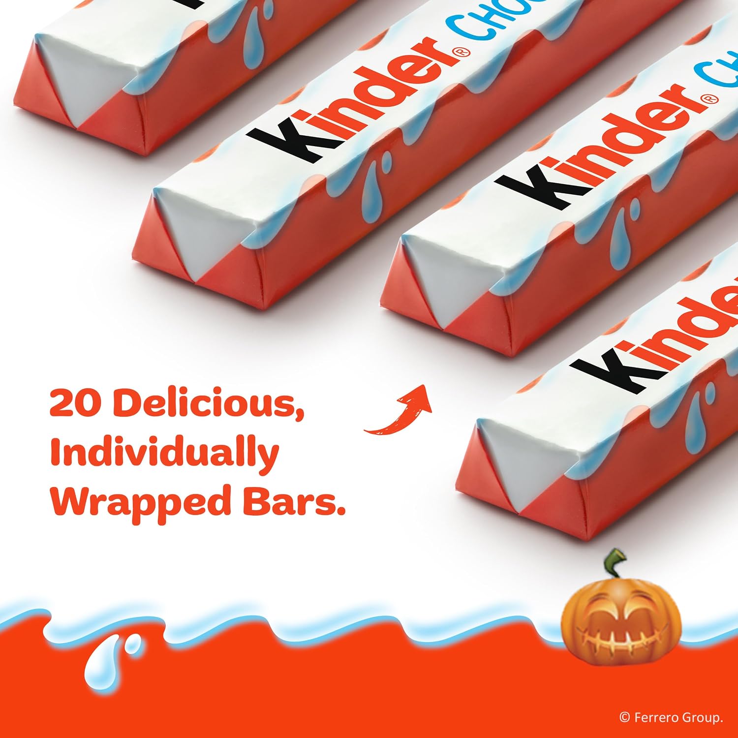 Detalle de Kinder Chocolate Halloween Candy, 20 Individually Wrapped Bars with Creamy Milk Filling