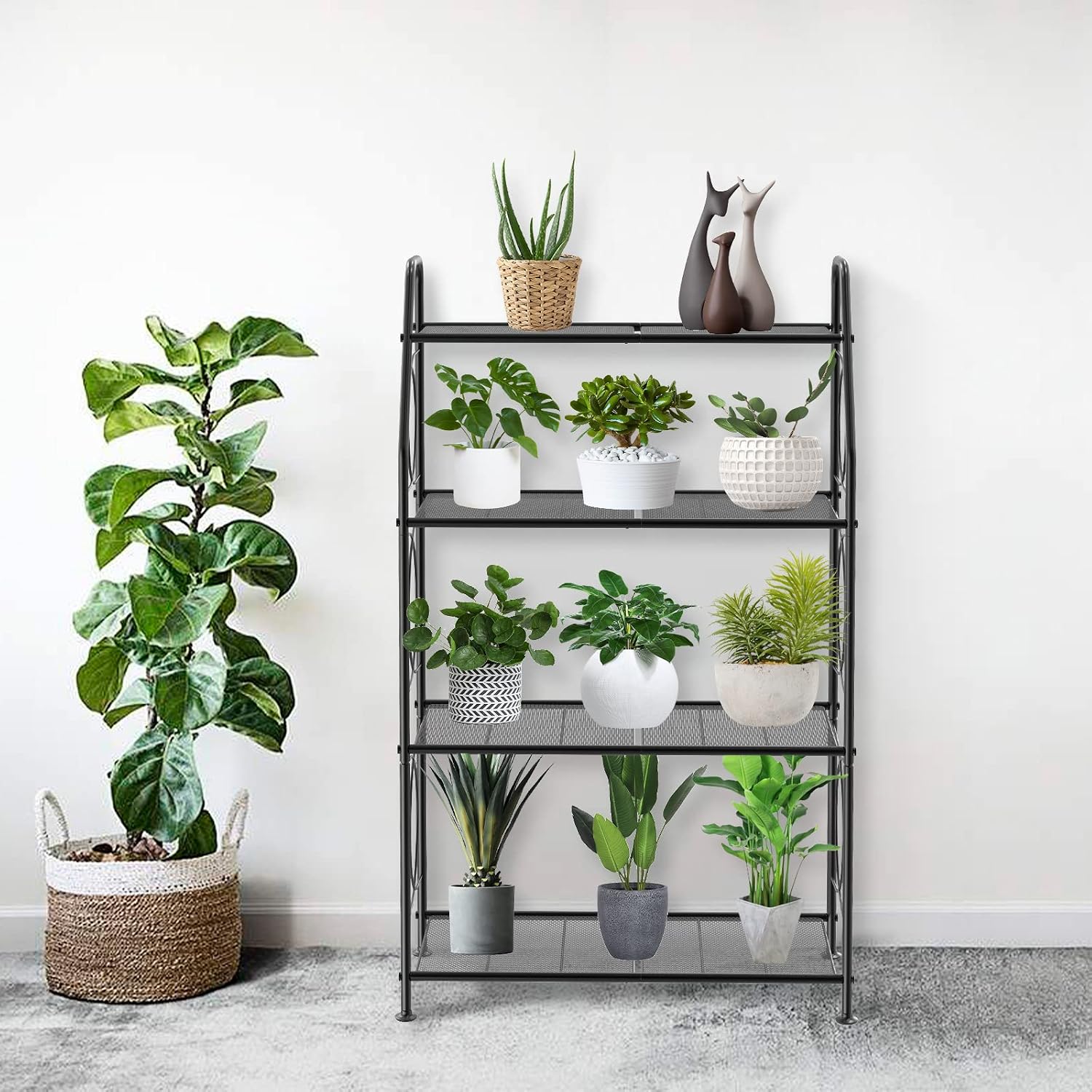 Detalle de VyGrow 4-Tier Metal Plant Stand, Black, Powder-Coated for Indoor or Outdoor Use