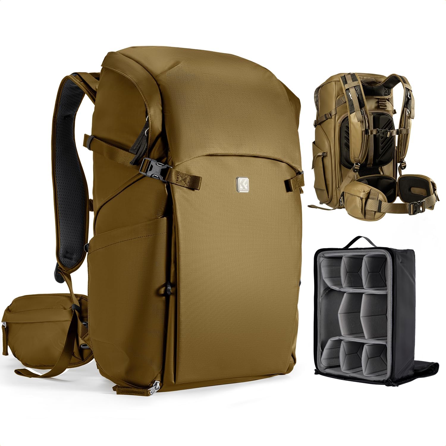 Thumbnail 2 de K&F Concept Camera Backpack XL-Khaki (Large Capacity 30L) – waterproof DSLR camera bag with custom dividers