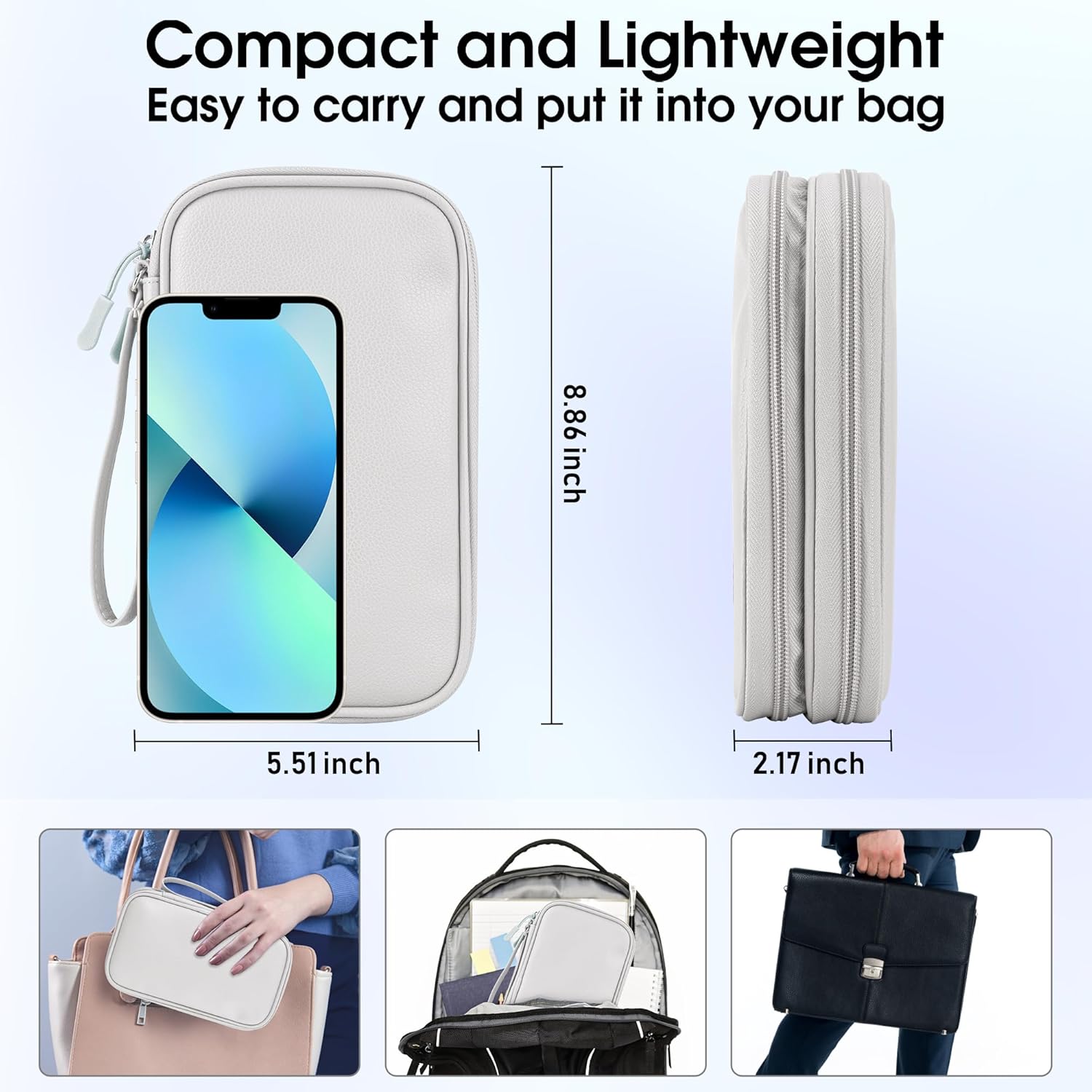 Detalle de Arae PU Leather Travel Essentials Electronic Organizer – Double Layer Waterproof Case