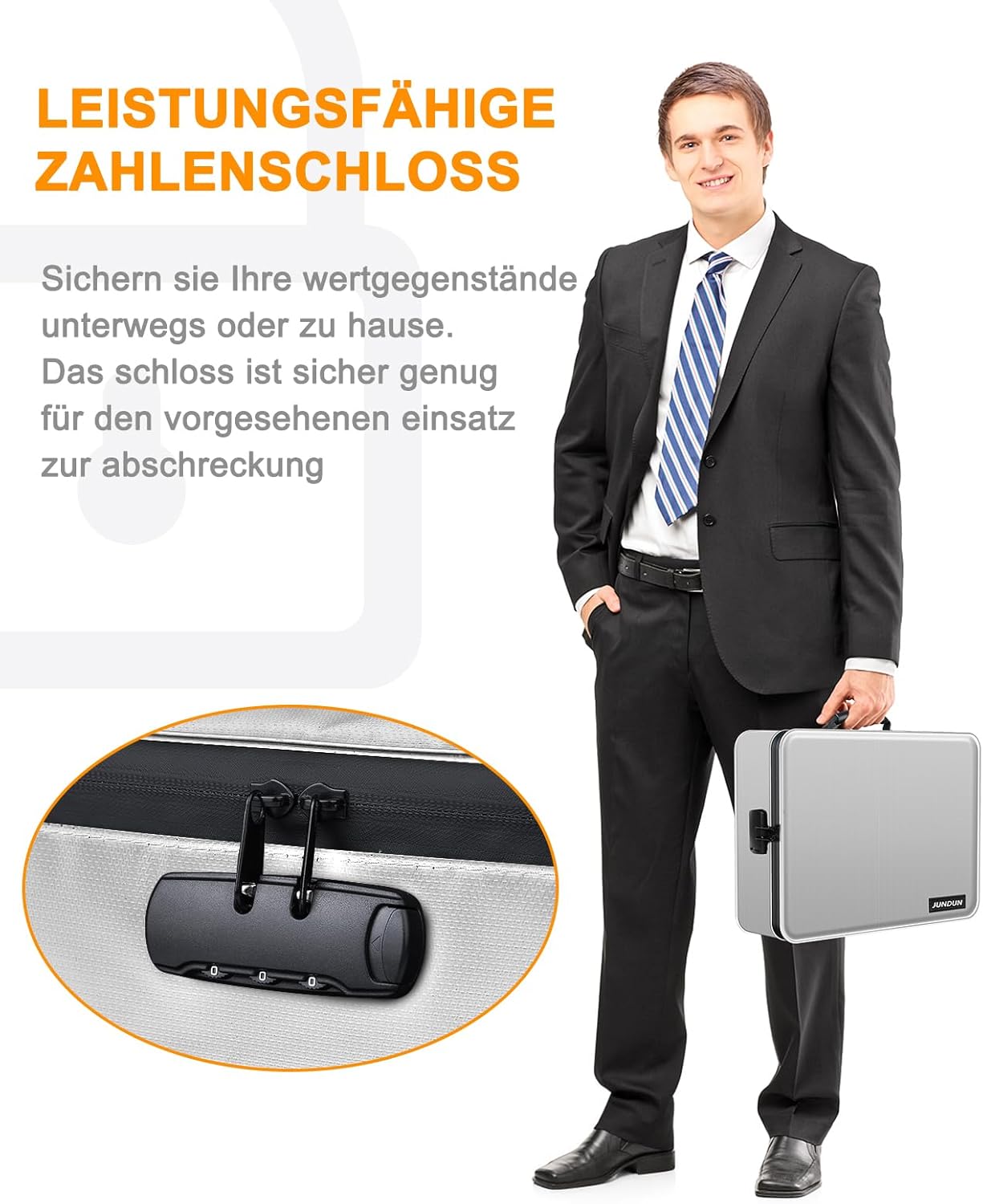 Detalle de JUNDUN Dokumenten Organizer – feuerfeste Aktenbox mit Schloss, 7 Fächern