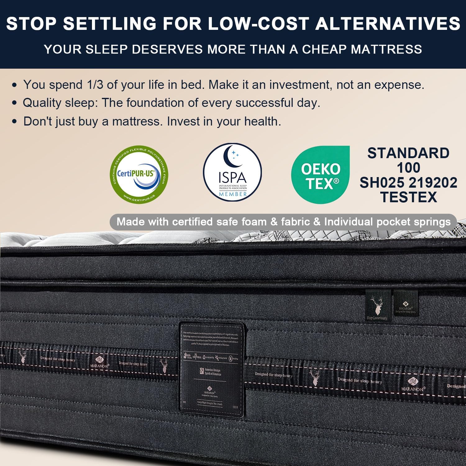 Detalle de Maranon 14-Inch King Hybrid Mattress with Gel Memory Foam and Pocketed Coils