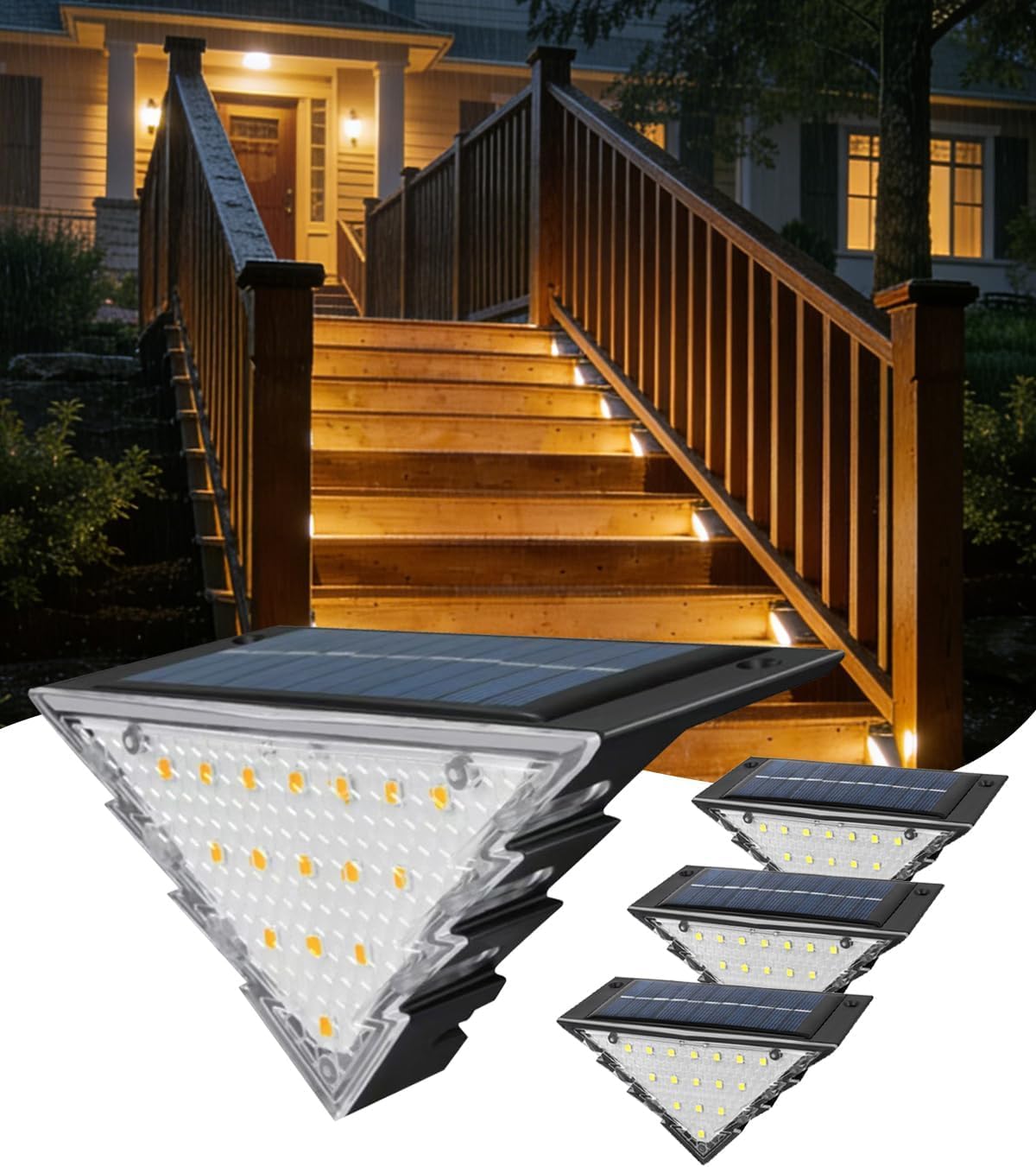 Detalle de Airoieak Solar Stair Lights 4 Pack – Double‑Sided Outdoor Solar Lights for Steps and Boundaries