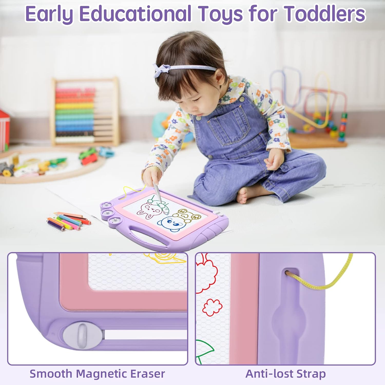 Thumbnail 2 de AiTuiTui Zaubertafel Maltafel Magnettafel in Reisegröße (28×21 cm) mit 3 Stempeln – Violett