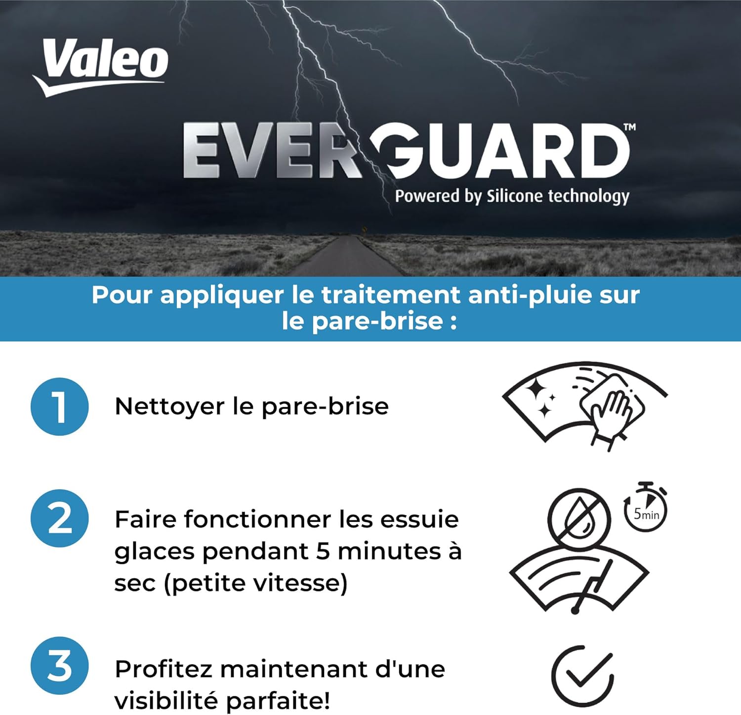 Thumbnail 5 de Valeo EverGuard VSK10 – Kit de 2 balais d’essuie-glace plats en silicone 550 mm et 450 mm