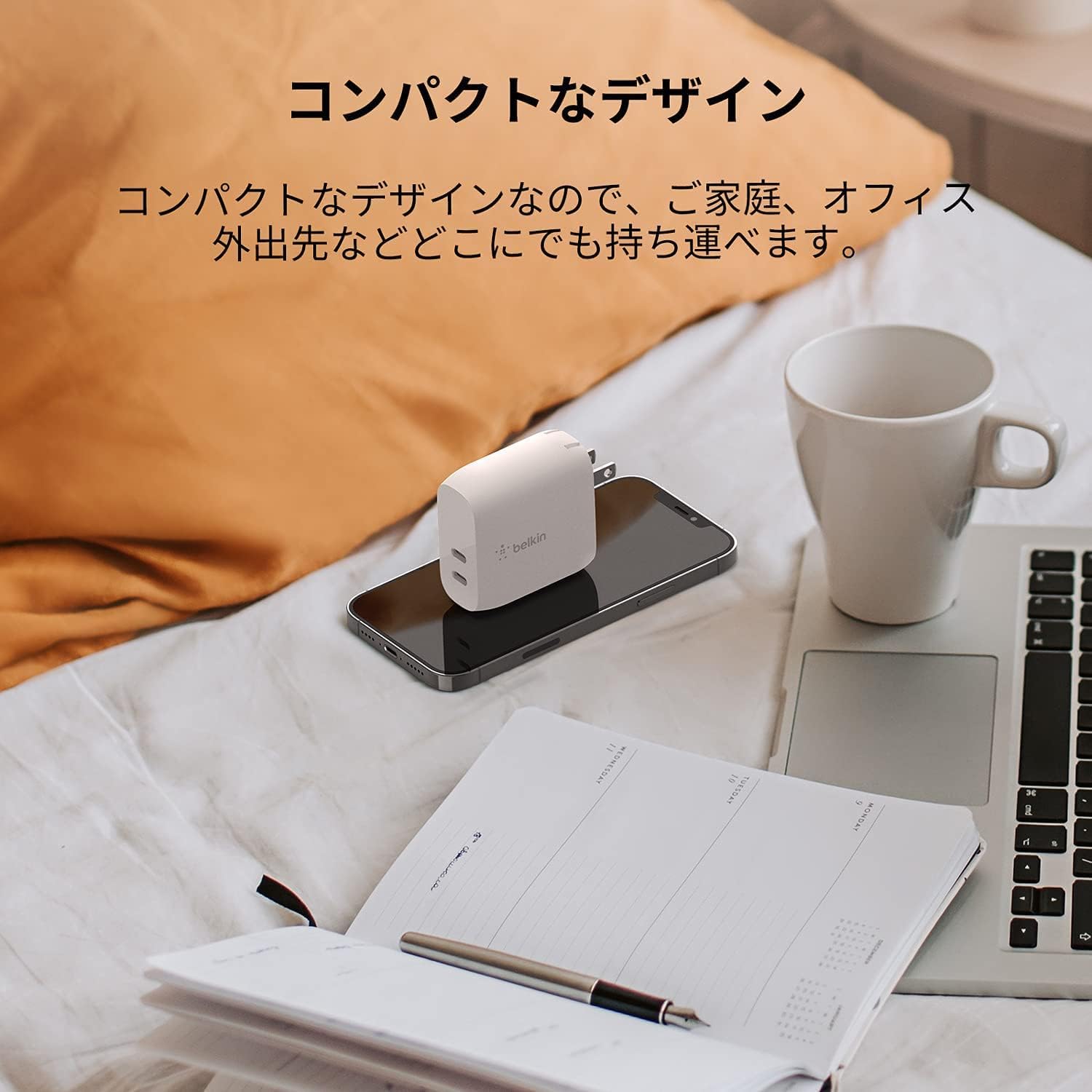 Detalle 2 de Belkin WCB006dqWHJP USB-C充電器 40W・2ポート、各20W出力と折りたたみ式プラグ