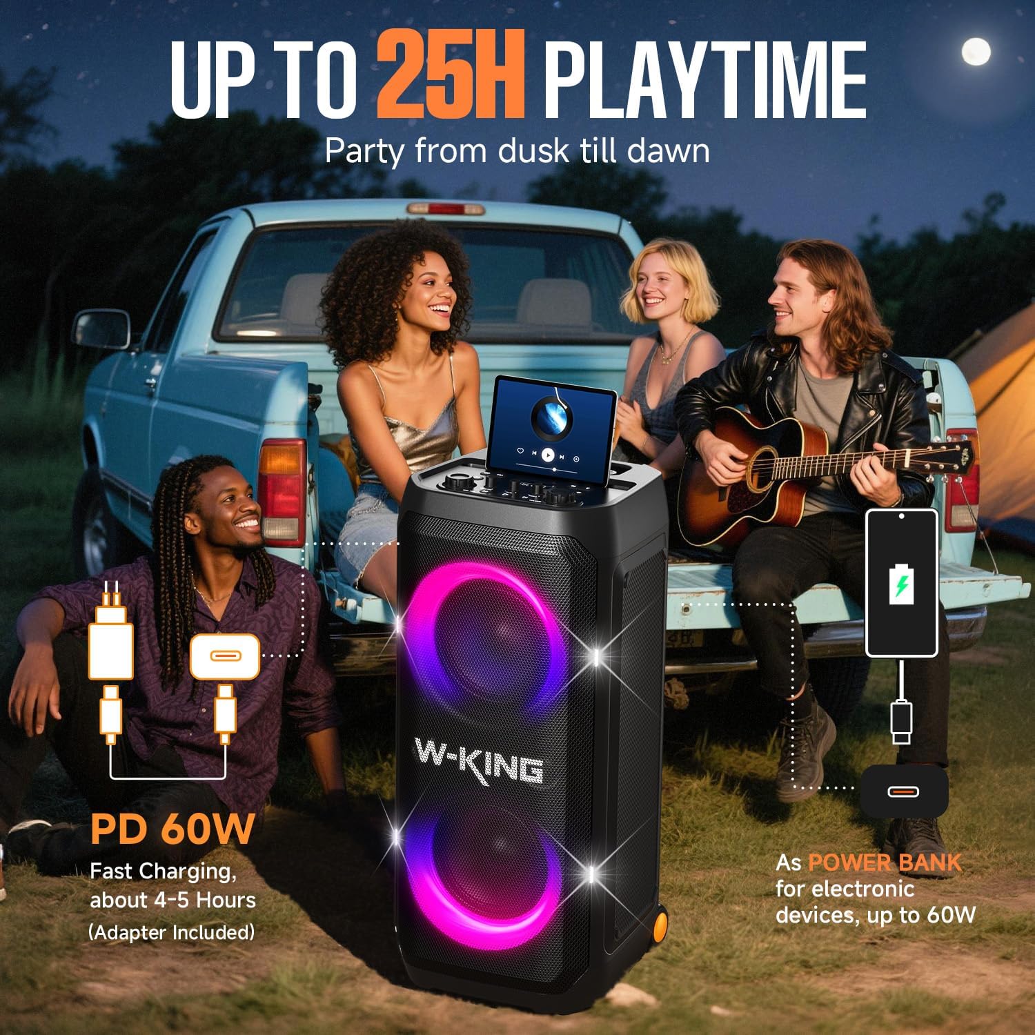 Thumbnail 4 de W-KING T12 Partybox portatile Bluetooth da 370W MAX con 25 ore, CSB e subwoofer da 8