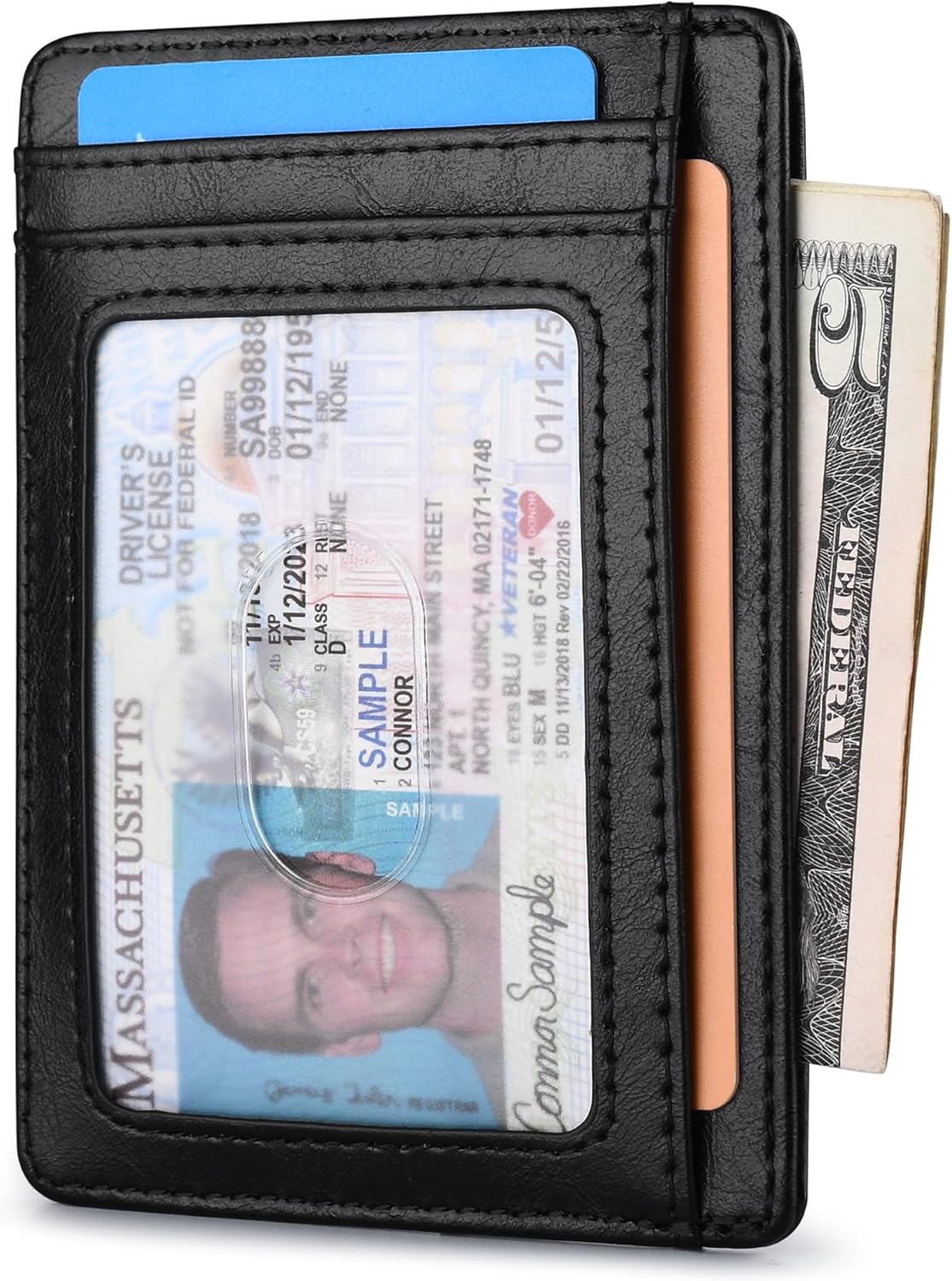 Thumbnail 1 de Buffway Slim Minimalist Front Pocket RFID Blocking Leather Wallets (Alaska Black)