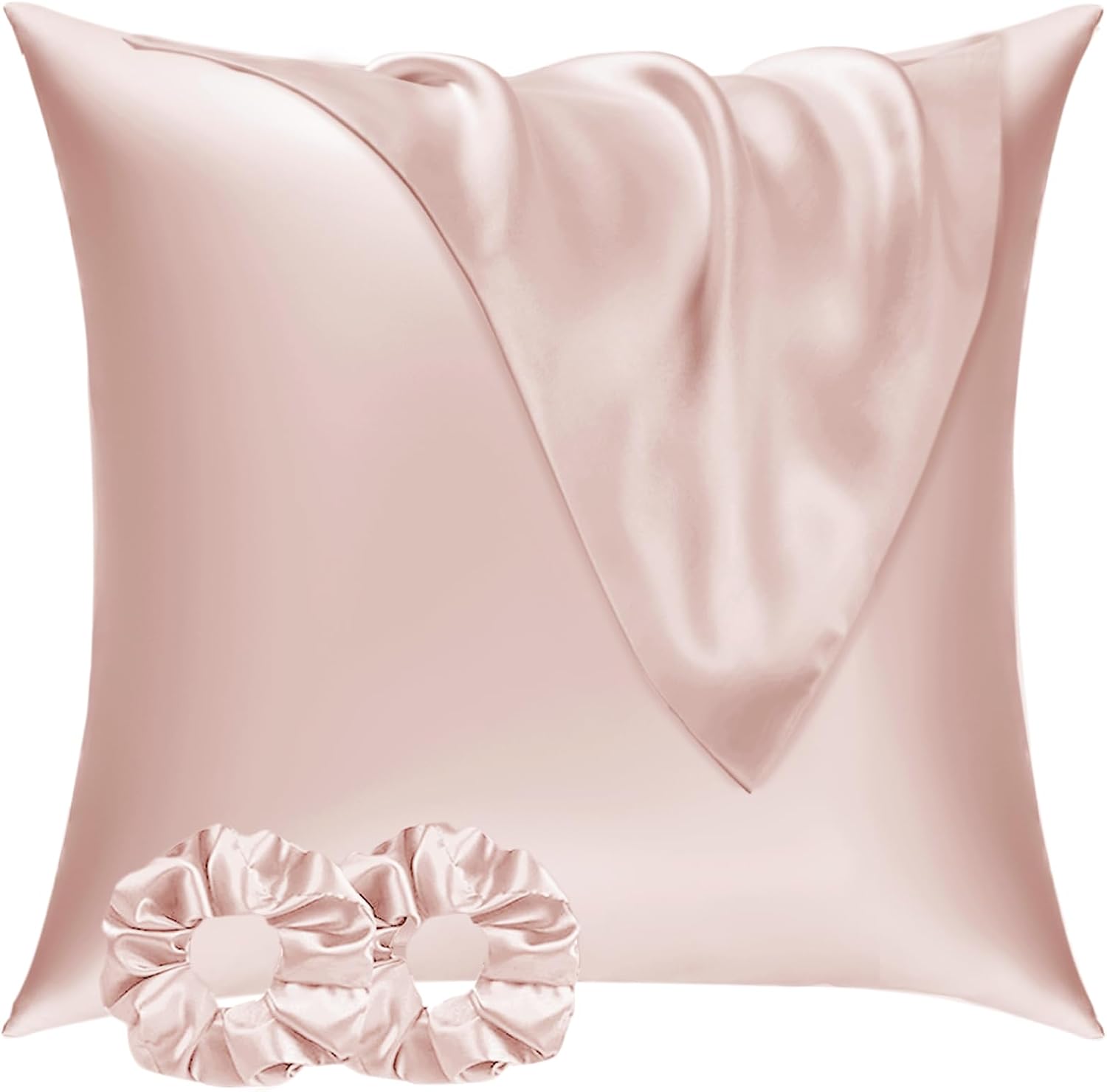 Detalle de Vielit Satin Kissenbezug 80x80 (2er-Set) mit 2 Haargummis – rosa, glatt wie Seide