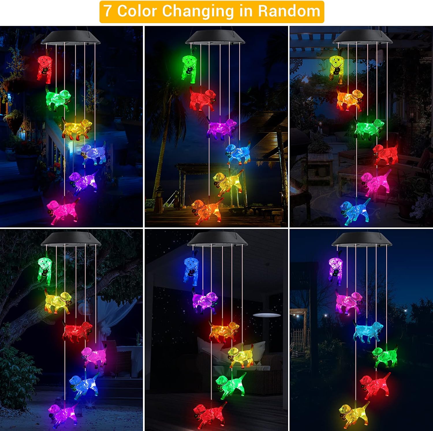 Detalle de Toodour Solar Dog Wind Chime with Colour-Changing LED Lights
