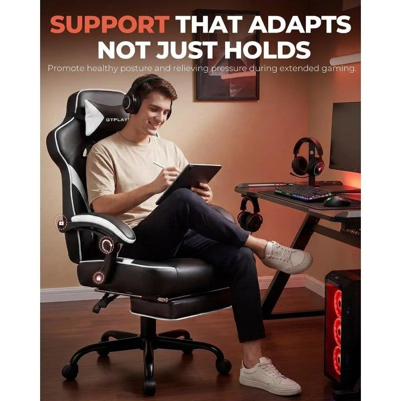 Thumbnail 2 de Silla Gaming GTPLAYER Ergonómica 180 kg | Reclinable 155° con Reposapiés – Blanco