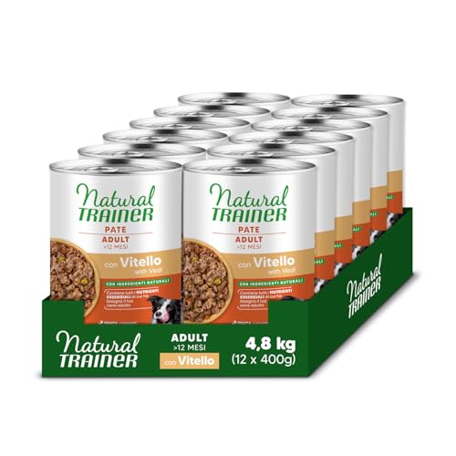 Detalle de Trainer Natural Medium-Maxi Cibo Umido per Cani Adulti – Paté al Vitello (12 x 400 g)