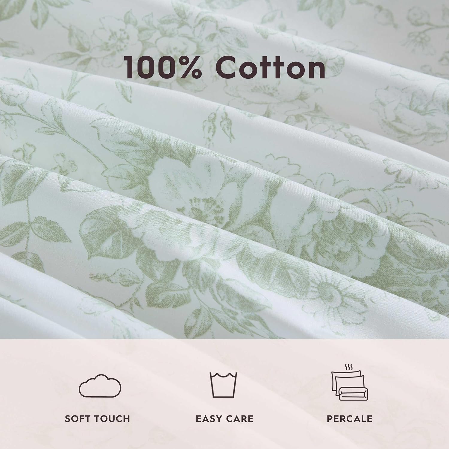 Detalle de Laura Ashley Toile Delight Green – komplet prześcieradeł perkalowych Twin, bawełna