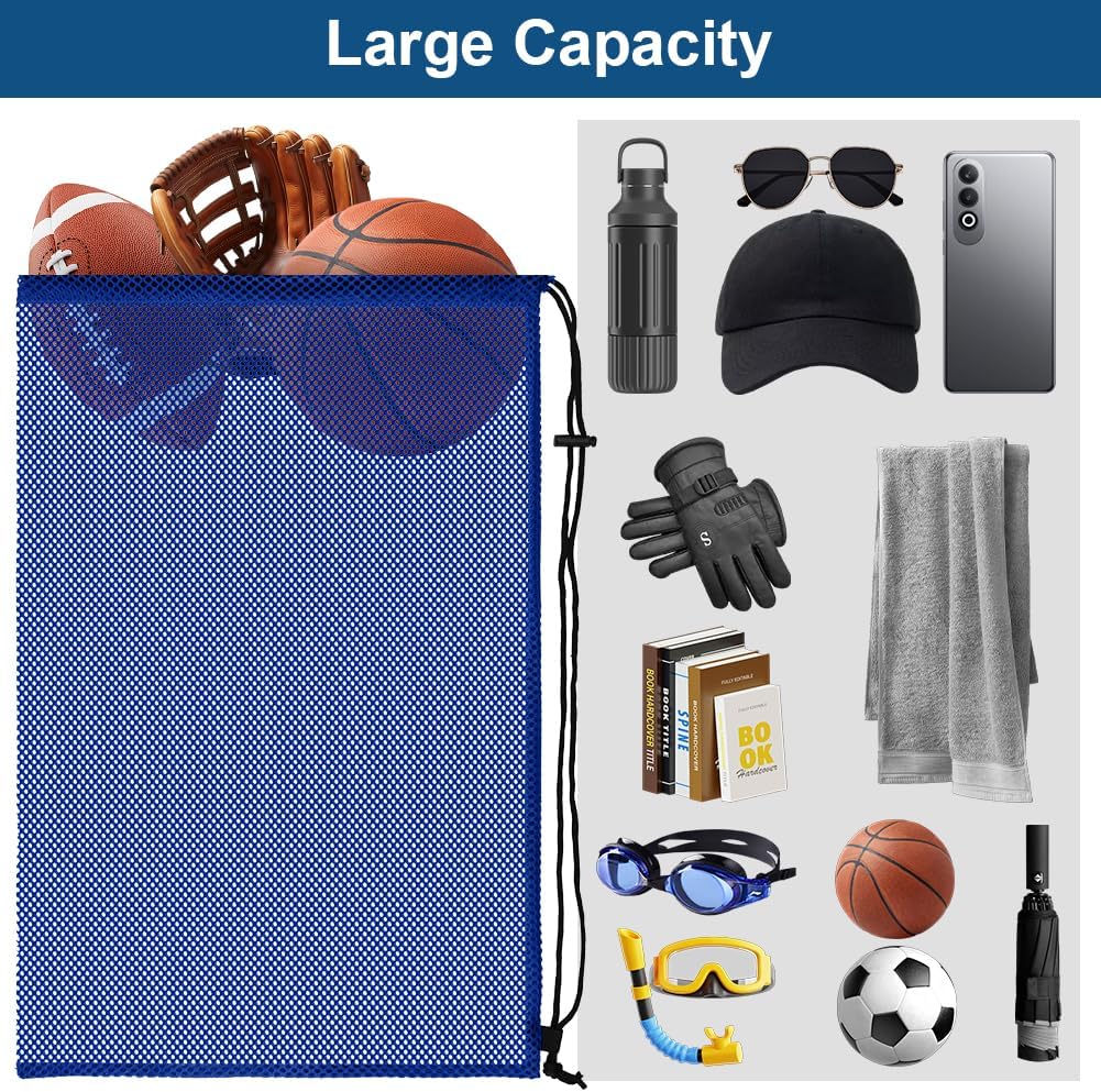 Detalle 2 de Alaoo borsa a rete con coulisse (zaino grande) Blu, ideale per spiaggia, nuoto e sport