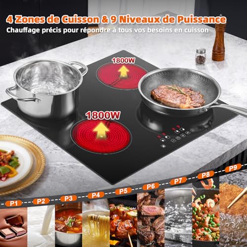 Thumbnail 1 de KICHPOWER Plaque Vitrocéramique 4 Feux encastrable 60 cm — commande tactile et sécurité renforcée
