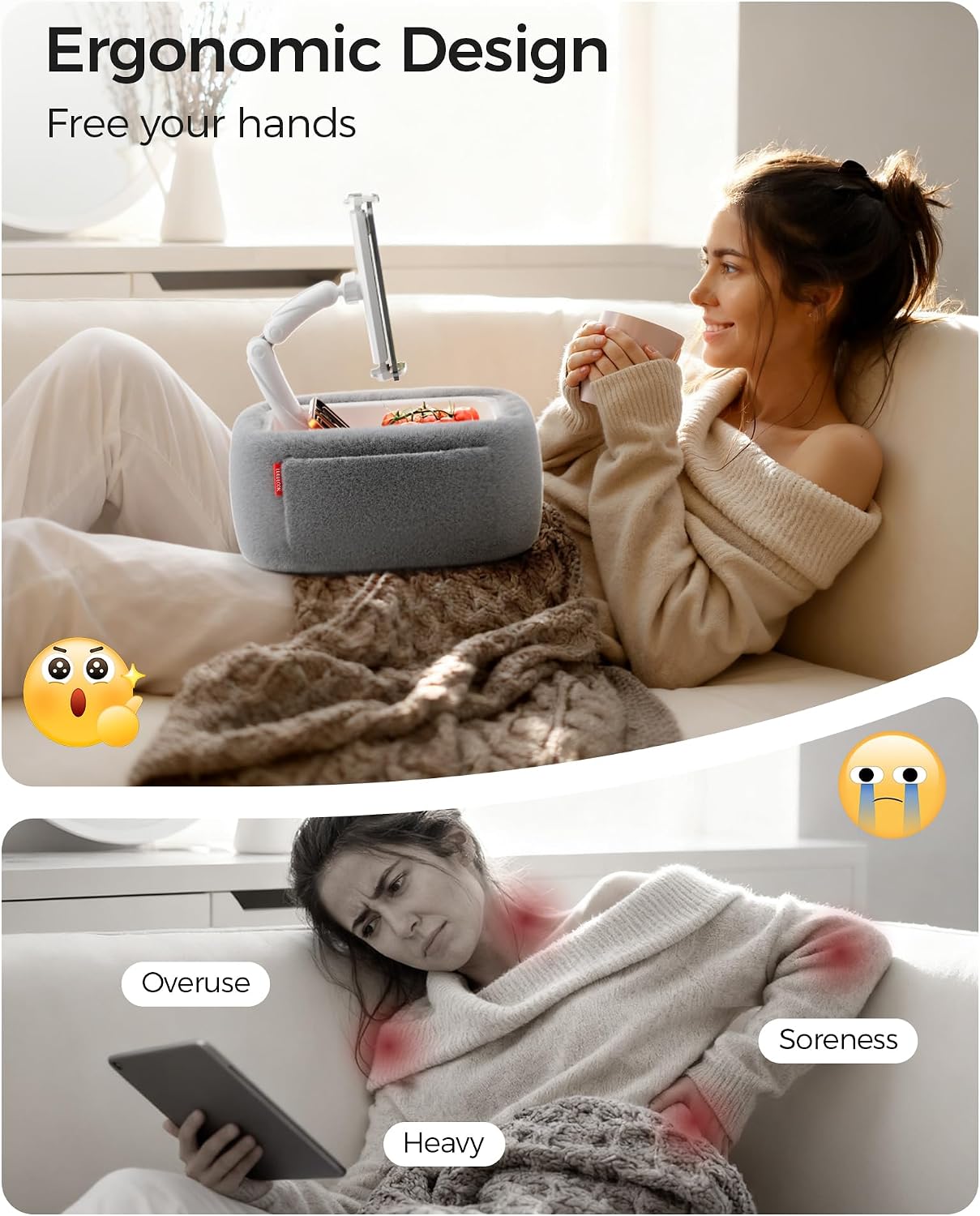 Detalle de LULULOOK Tablet Pillow Stand with 360° Adjustment, Memory Foam and Snack Bowl