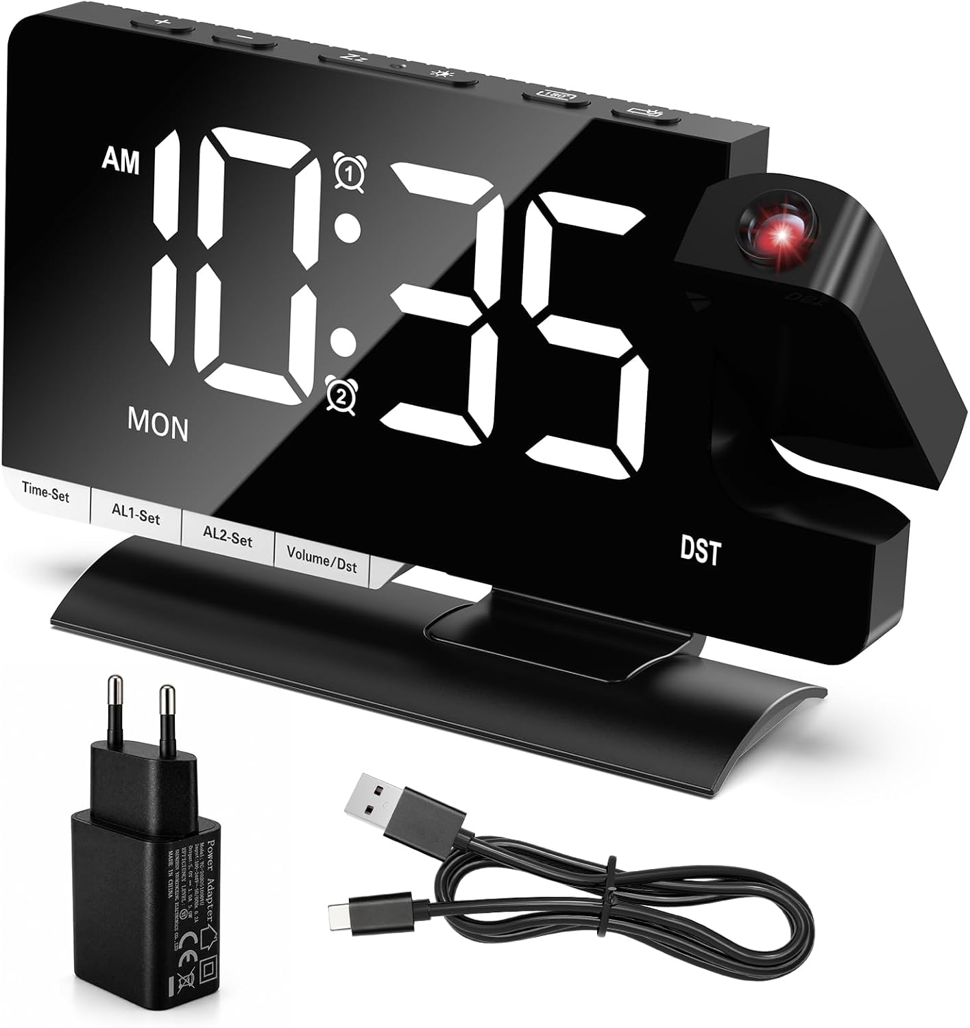 Detalle de Venchin Réveil Projection projectiewekker met 7,3-inch ledscherm en dubbel alarm