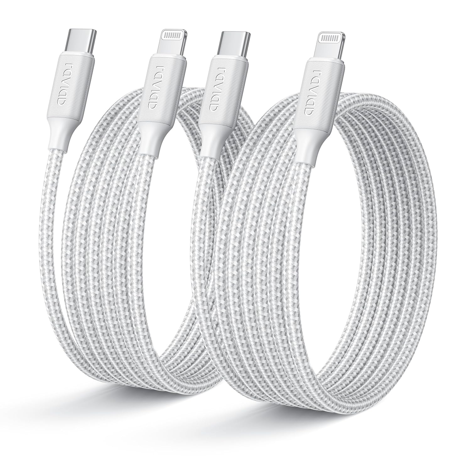 Detalle de RAVIAD USB C to Lightning Cable 2Pack 1M – MFi Certified, Durable Nylon Braided iPhone Charger