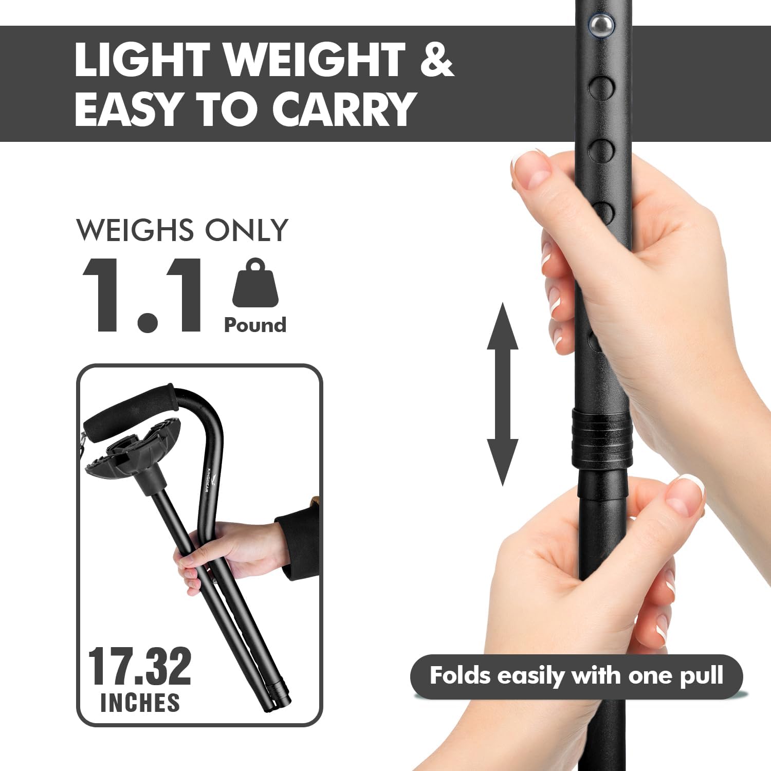 Detalle de KINGGEAR F1 Walking Stick: Lightweight Quad-Base Cane for Seniors