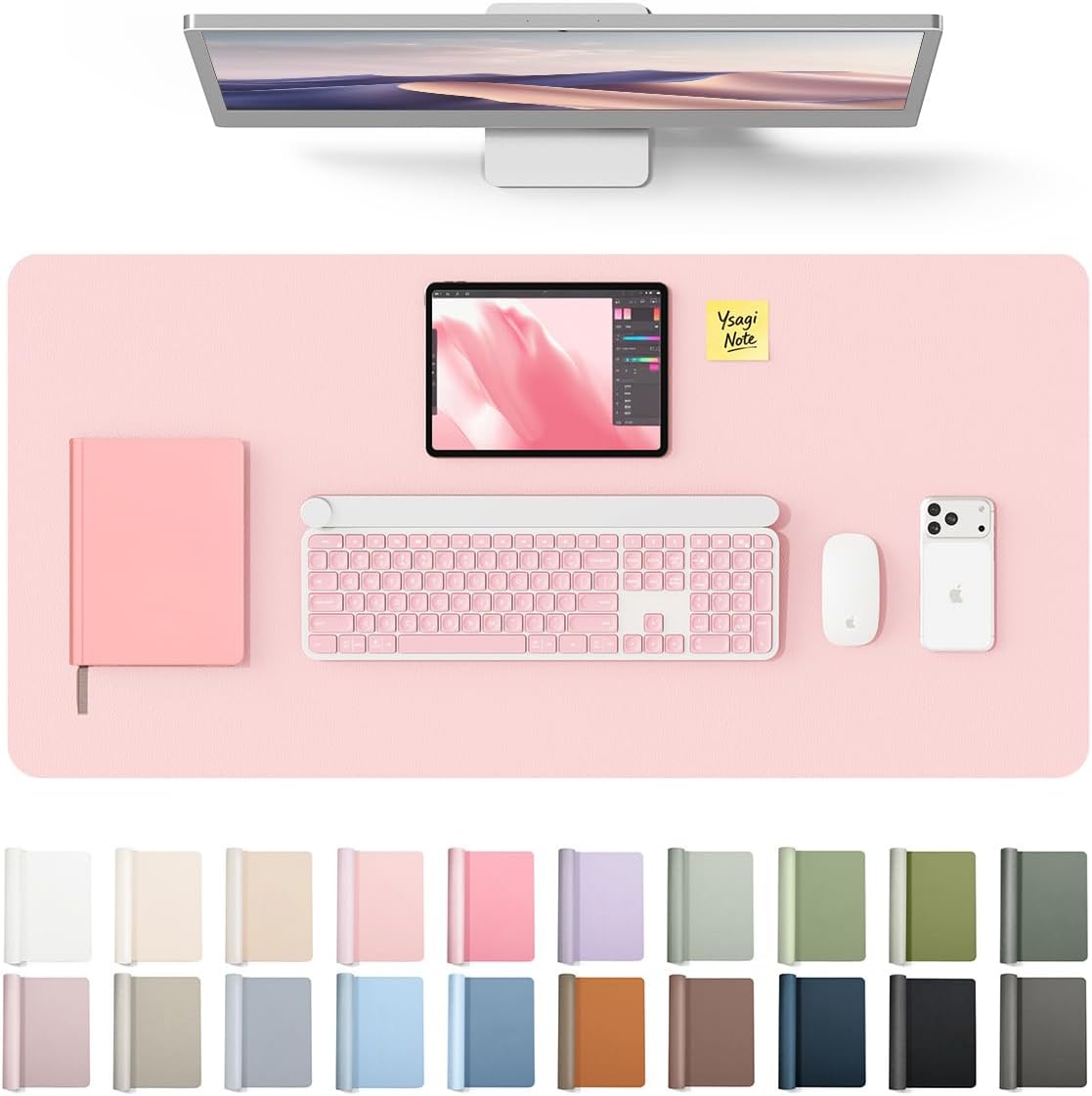 Detalle de YSAGi Leather Desk Protector & Large Mouse Mat (Light Pink, 35.4" x 17")