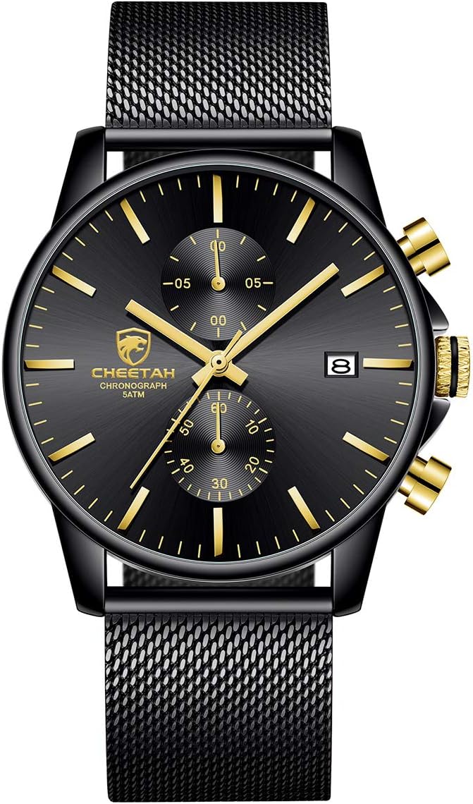 Detalle de Herren-Armbanduhr modisch-sportlich mit Quarz, Chronograph und schwarzem Edelstahl-Mesh