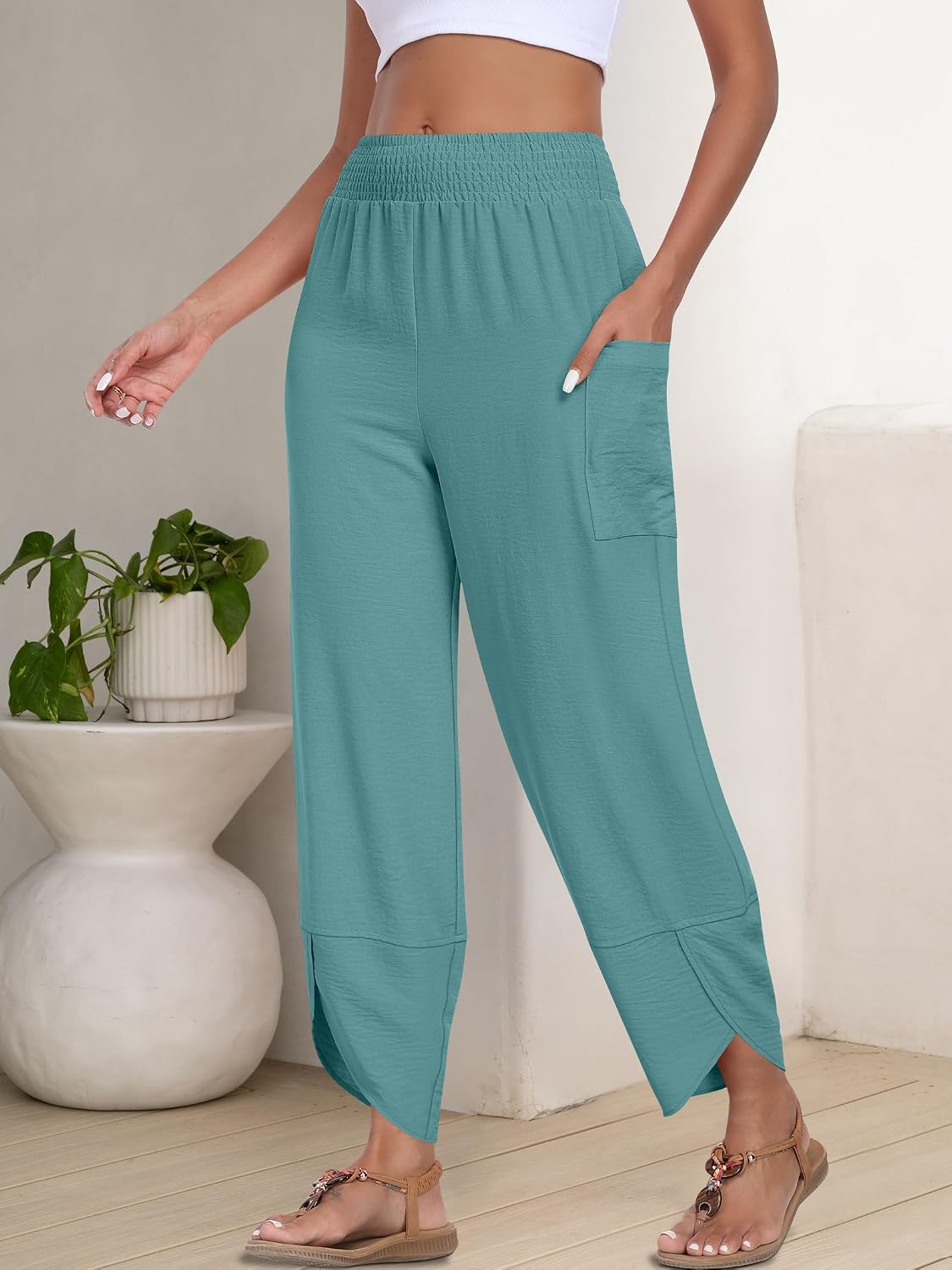 Detalle de ANRABESS Women’s Capri Palazzo Pants – Wide-Leg, High-W waist, Summer 2026