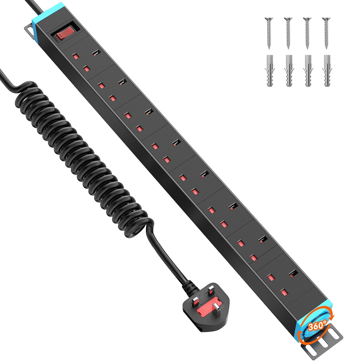 Detalle de Sewingvr 8-Way Extension Lead with Surge Protection and Wall Mount – 360° Rotating Sockets