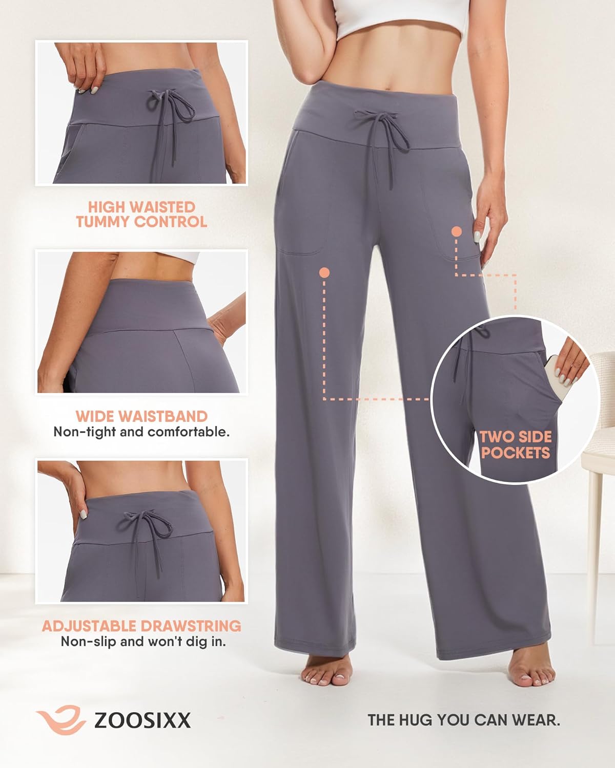 Thumbnail 6 de ZOOSIXX Capri Pants for Women – Wide Leg Loose Casual Trousers with Pockets, High-Waisted Drawstring Summer Pant