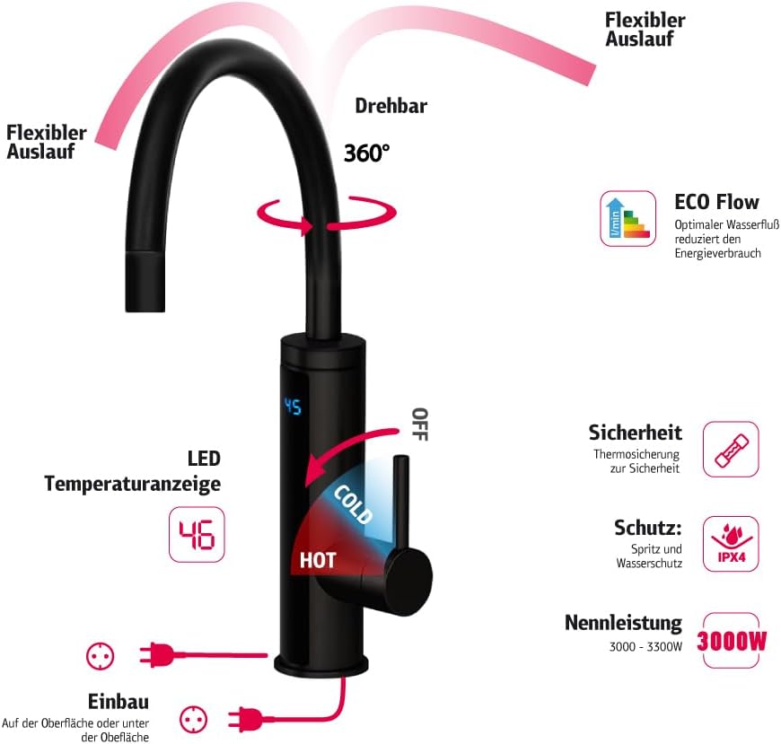 Detalle 2 de HOGART Elektrische Wasserhahn 230 V 🚰