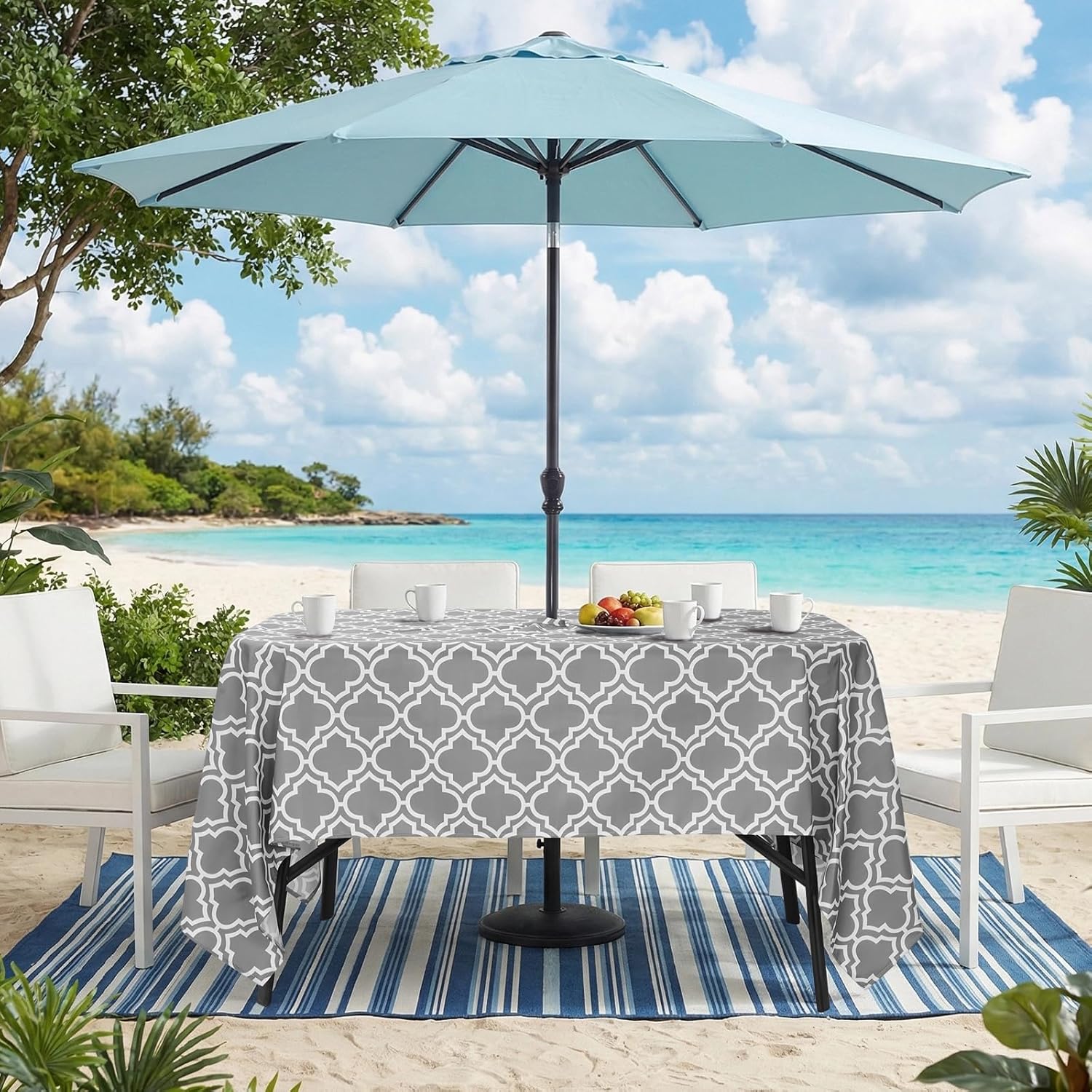 Thumbnail 5 de Eternal Beauty Rectangle Indoor & Outdoor Splashproof Tablecloth with Umbrella Hole and Zipper, Grey (132 x 178 cm)